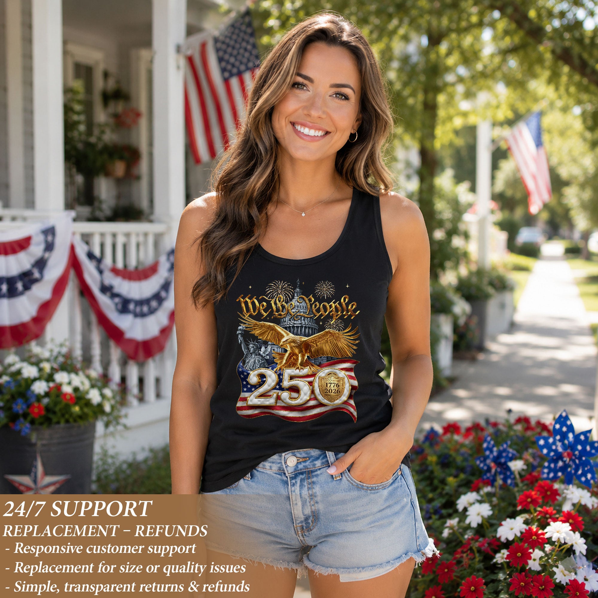 We The People Tank Top Women Patriotic US 1776 2026 Eagle 250th Anniversary Shirt