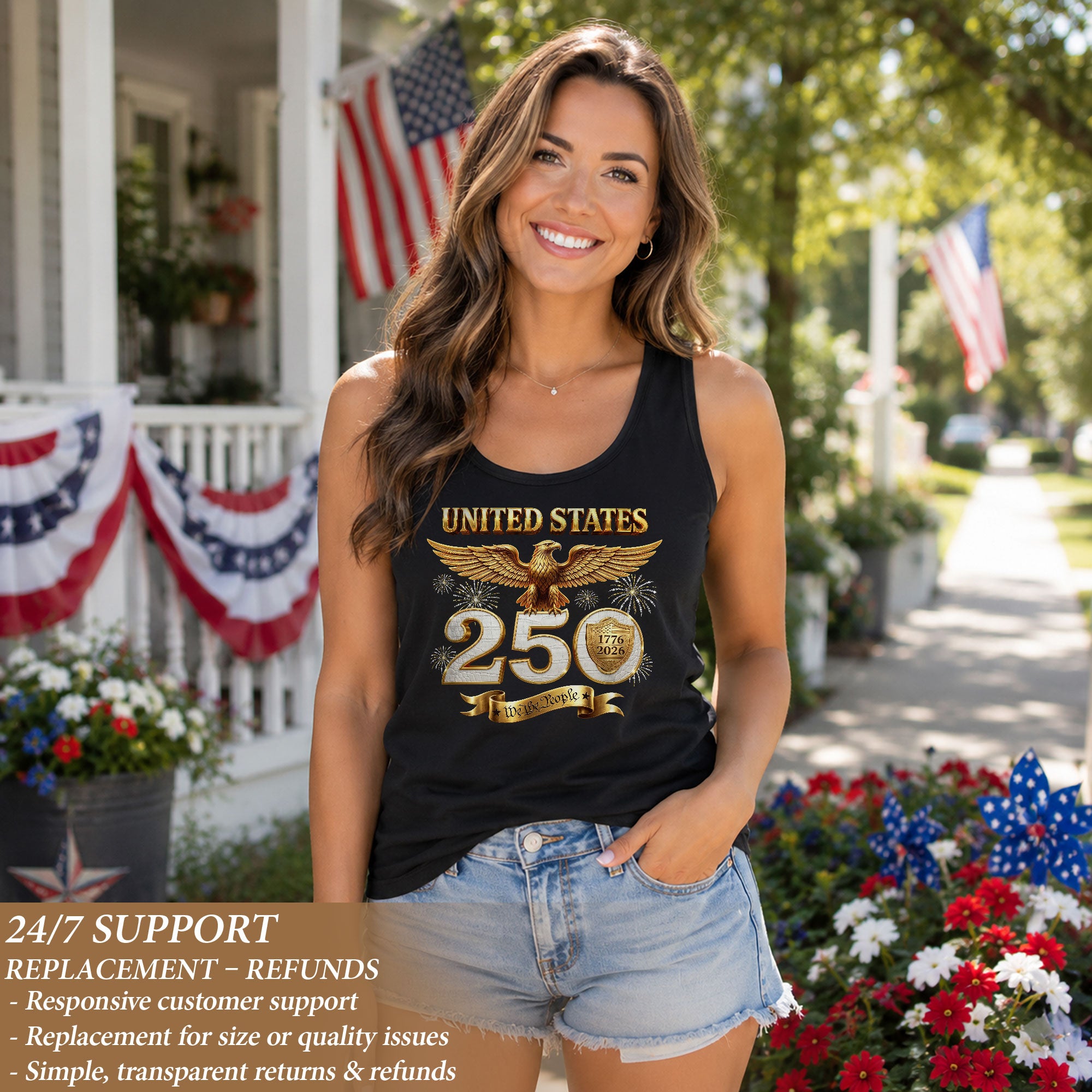United States Tank Top Women Patriotic Eagle 1776 2026 We The People 250th Shirt