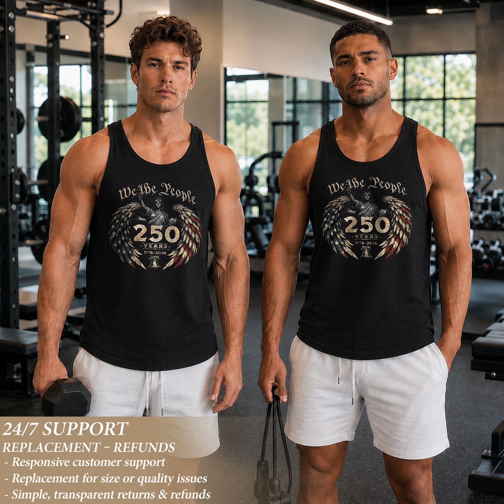 Men Tank Top Patriotic We The People Statue Of Liberty 1776-2026 Eagle Wings Flag Vest