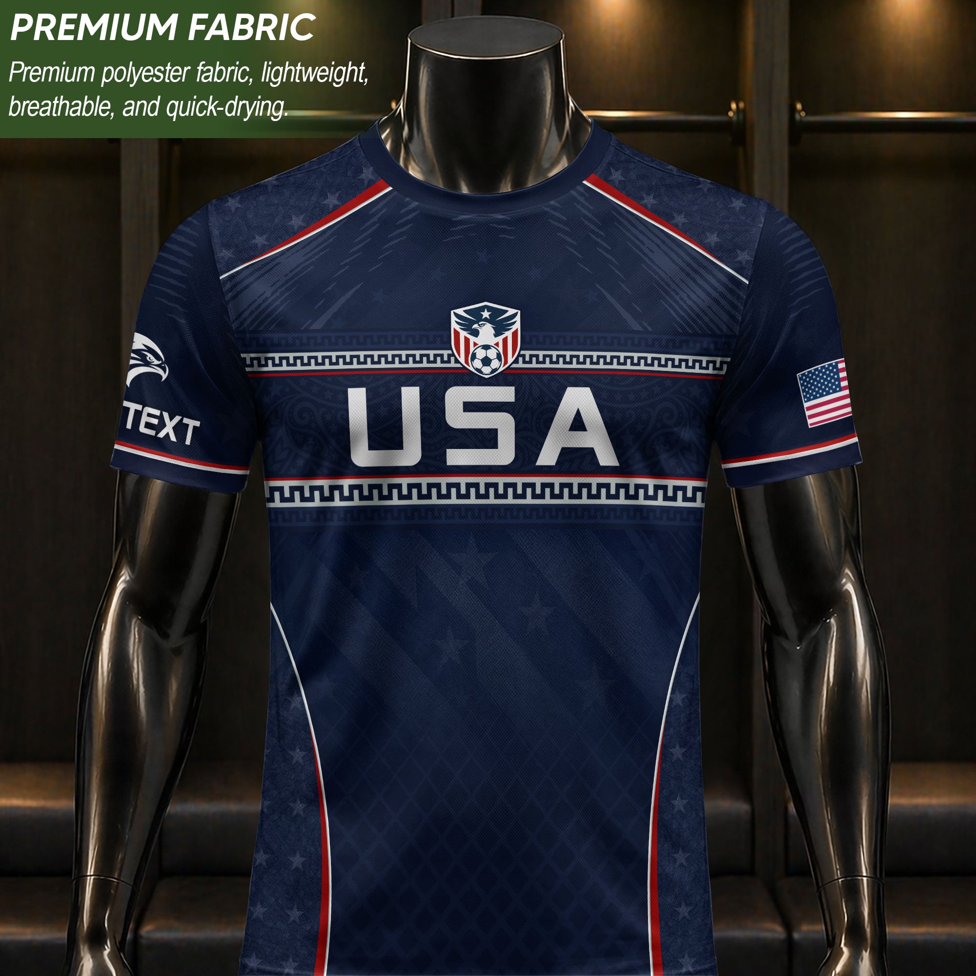 USA Soccer Jersey Custom Name Number Patriotic Navy Blue Athletic Sportswear Outfit