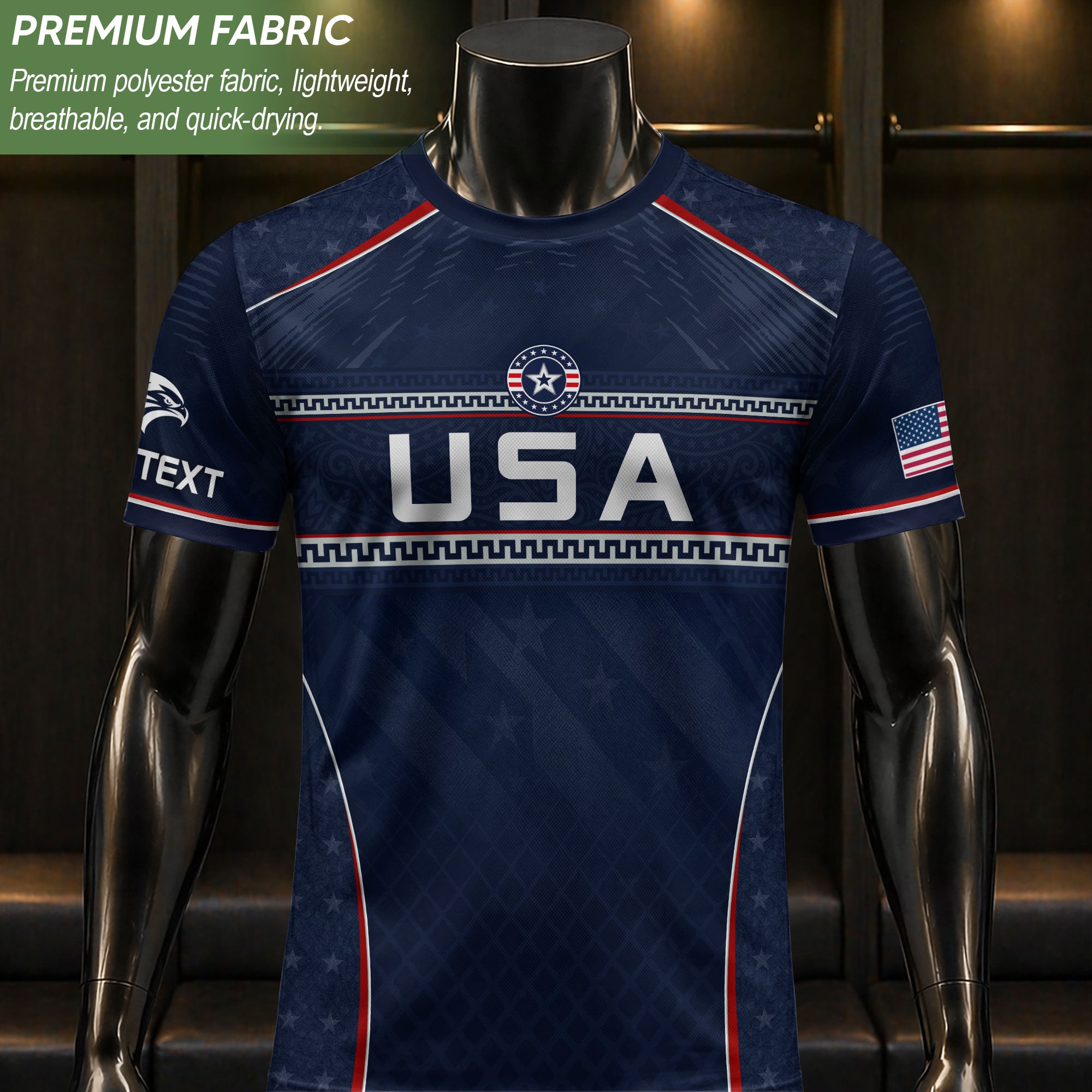 USA Soccer Jersey Custom Name Number Patriotic Navy Blue Athletic Sportswear Outfit