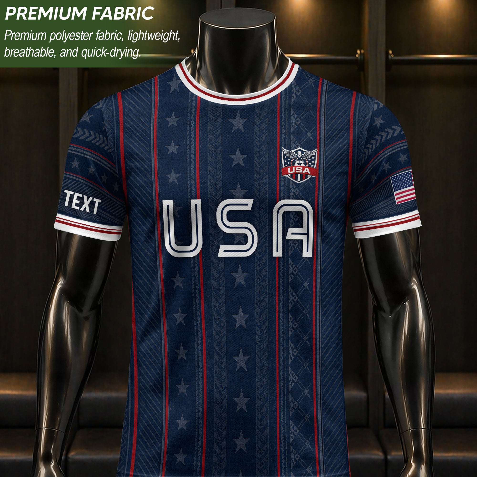 USA Soccer Jersey Custom Name Number Patriotic Navy Blue Stars Football Team Shirt