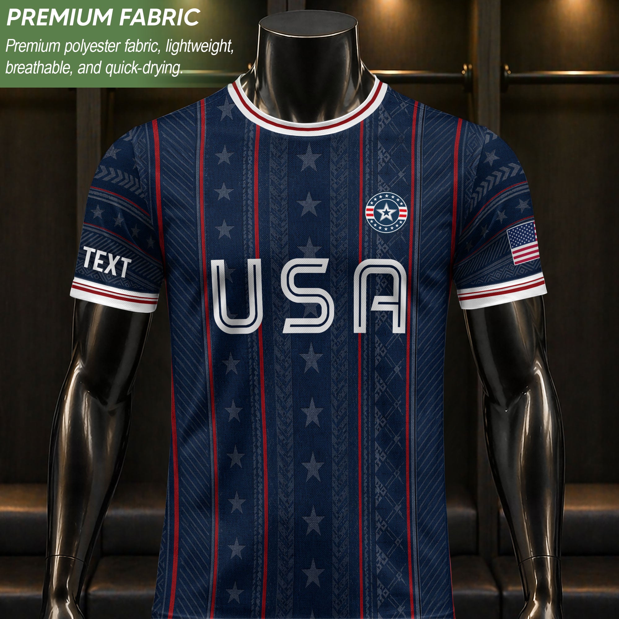 USA Soccer Jersey Custom Name Number Patriotic Navy Blue Stars Football Team Shirt