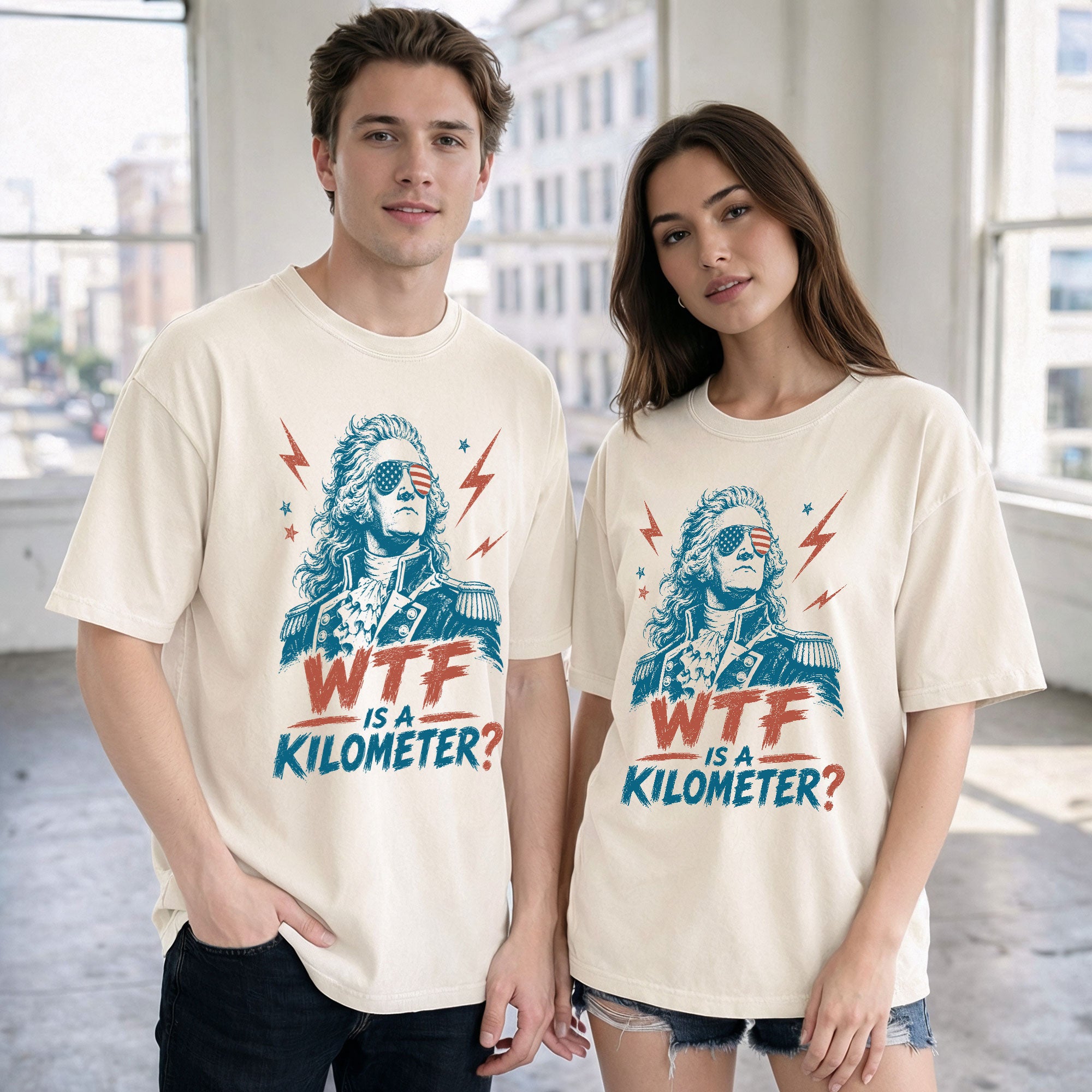 WTF Is A Kilometer Funny Founding Father T-Shirt Patriotic USA Sarcastic Graphic Tee