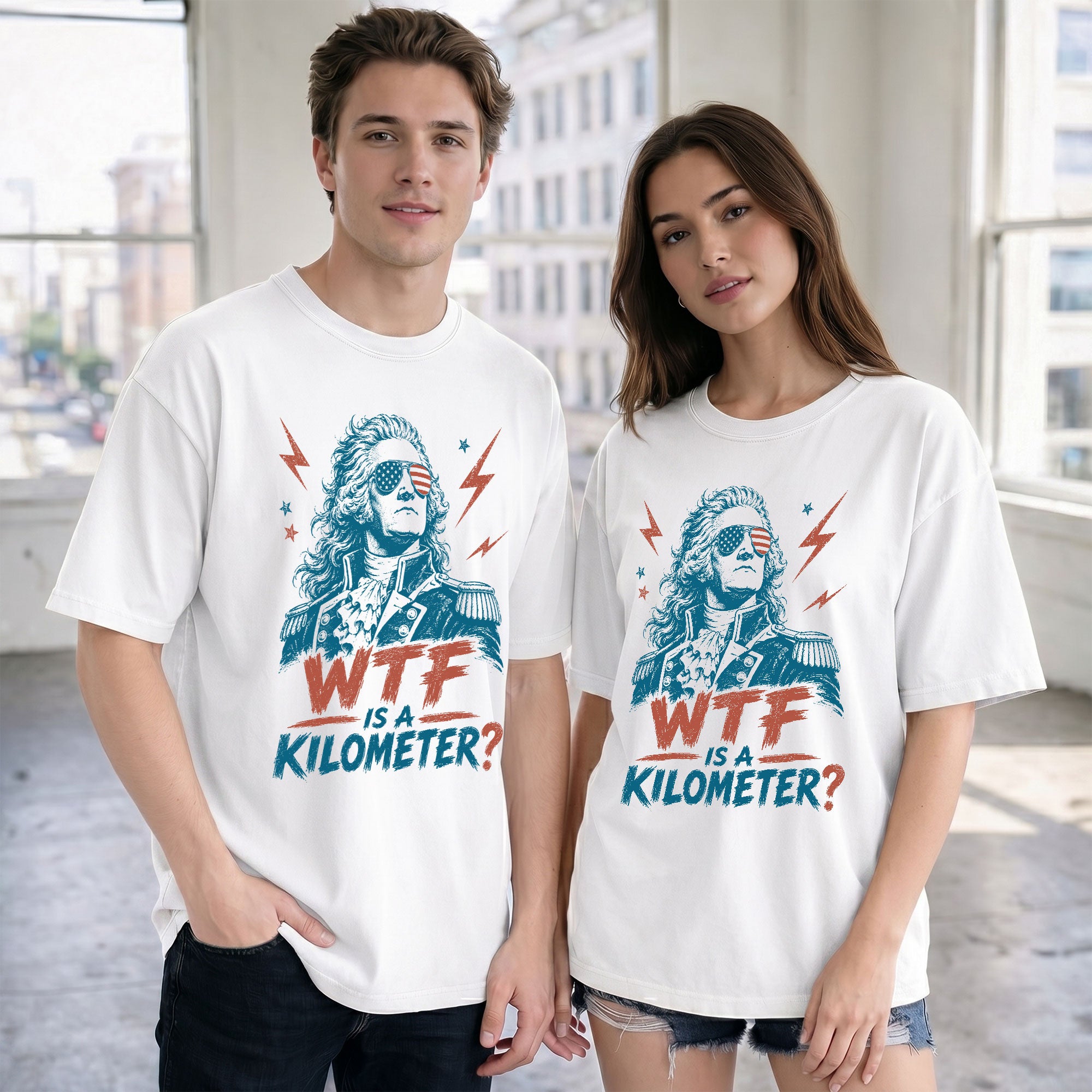WTF Is A Kilometer Funny Founding Father T-Shirt Patriotic USA Sarcastic Graphic Tee