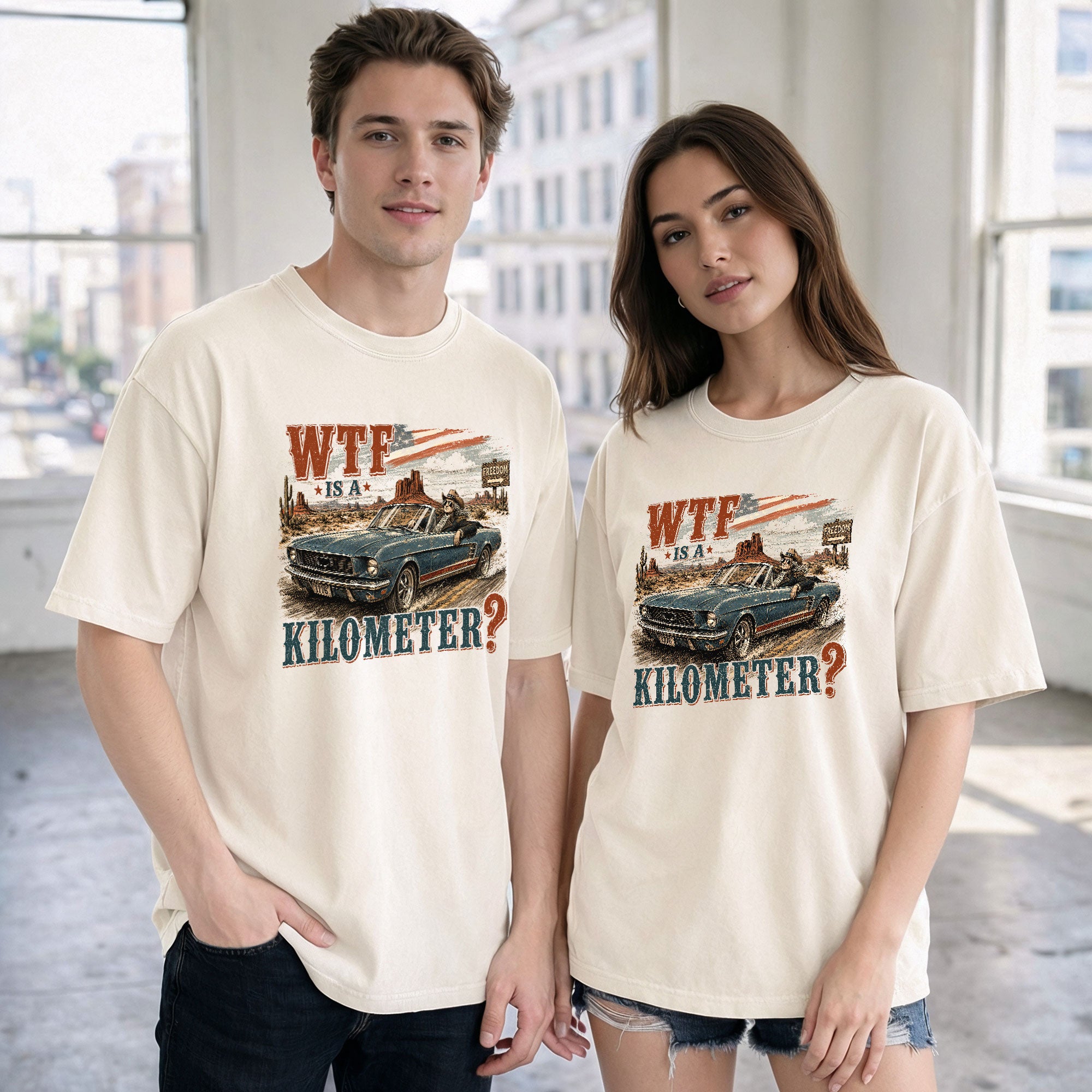 American Pride WTF Is A Kilometer Shirt Retro Car Funny Patriotic Cotton T-Shirt