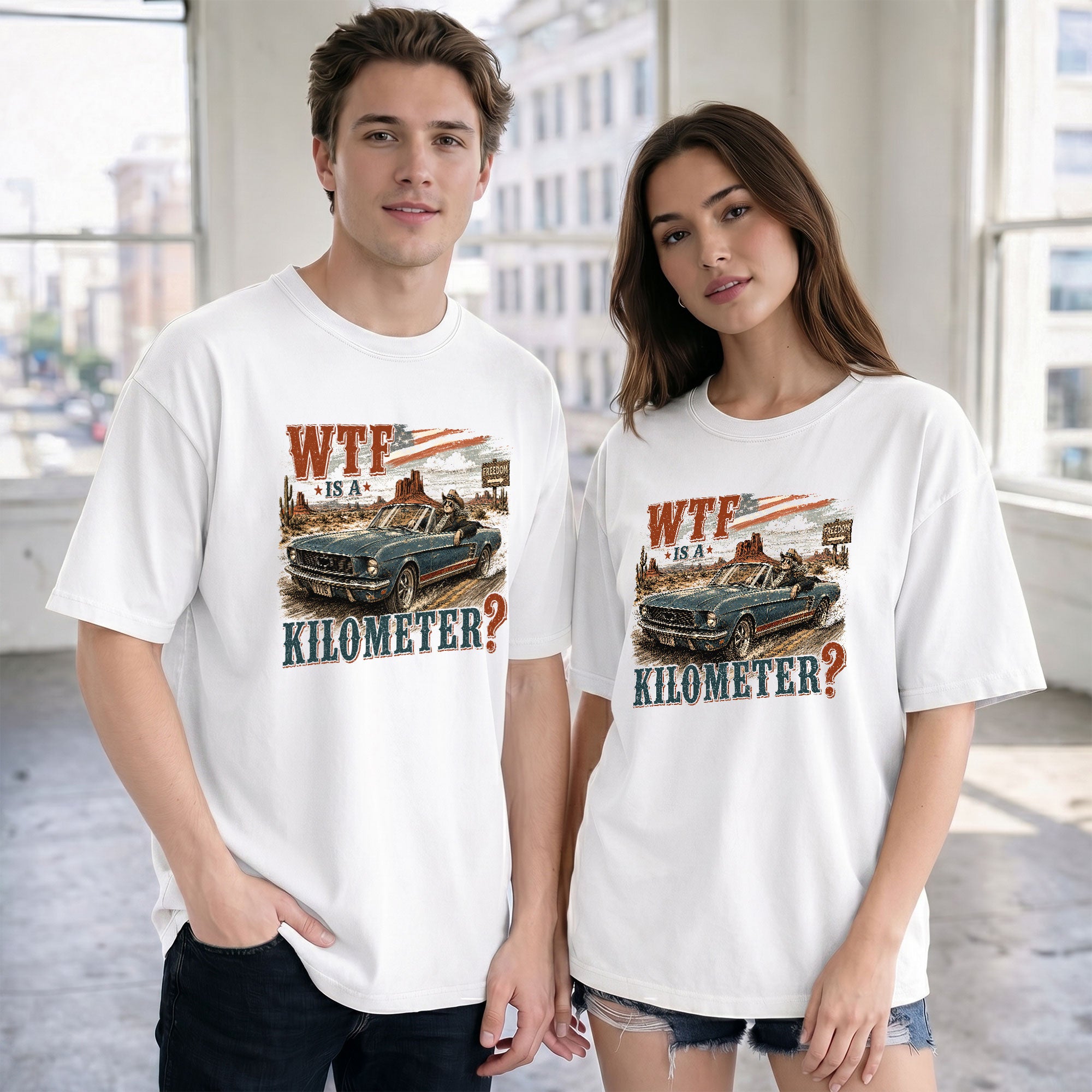 American Pride WTF Is A Kilometer Shirt Retro Car Funny Patriotic Cotton T-Shirt