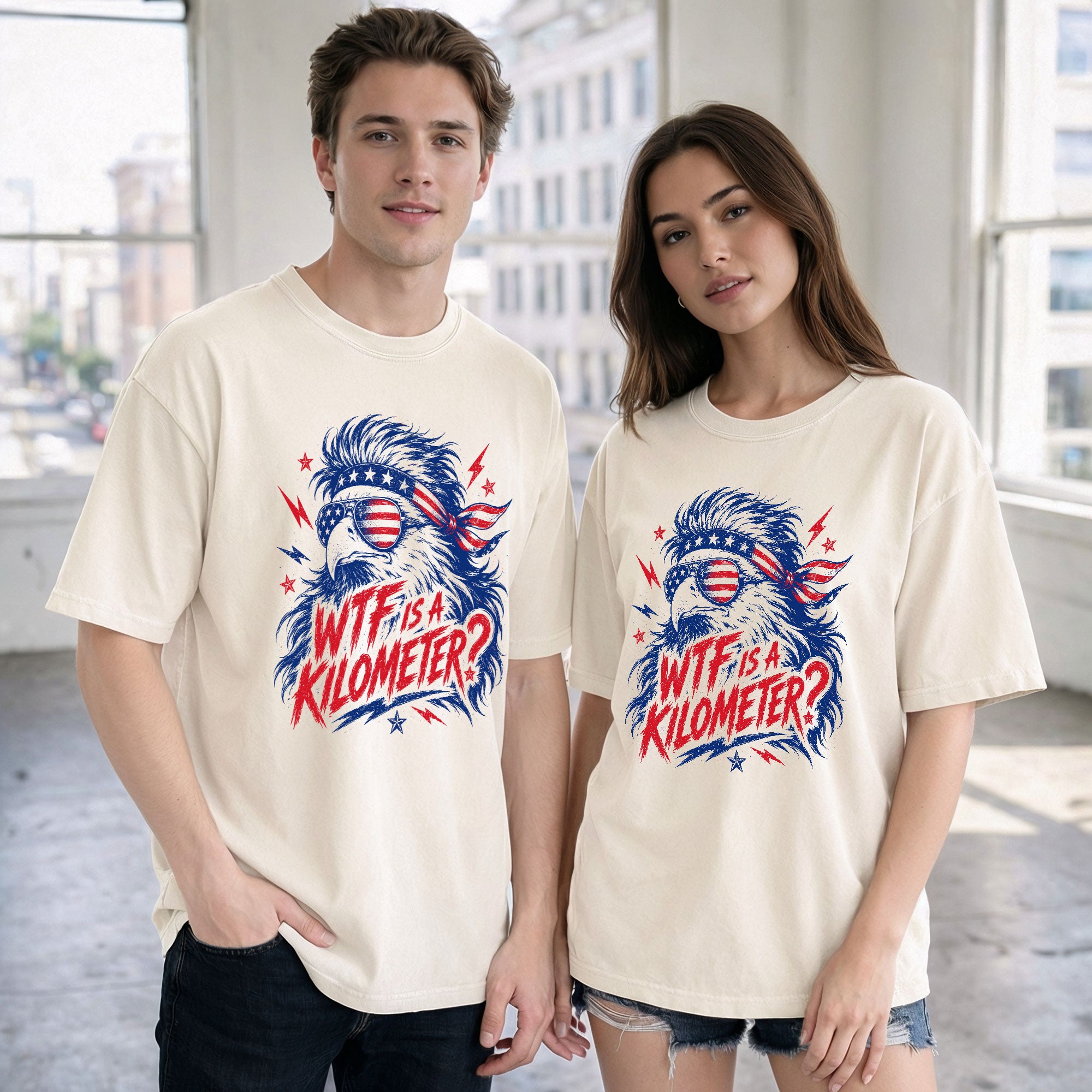 Funny WTF Is A Kilometer T Shirt Patriotic Bald Eagle Design Casual Cotton Unisex Tee