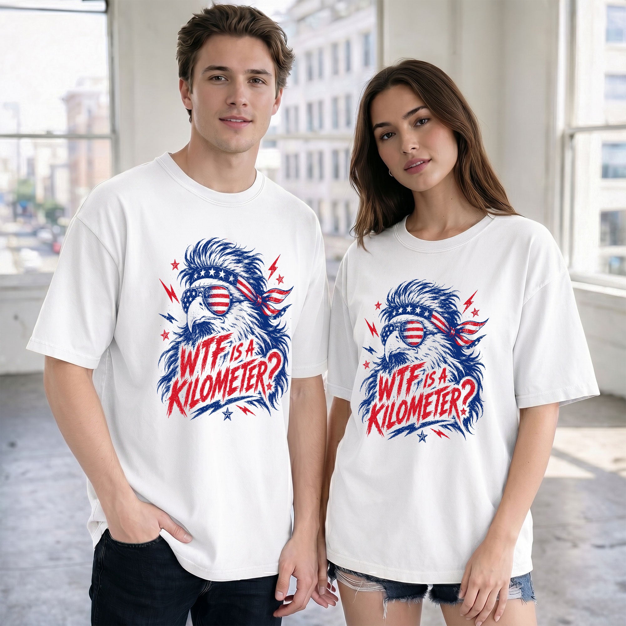 Funny WTF Is A Kilometer T Shirt Patriotic Bald Eagle Design Casual Cotton Unisex Tee