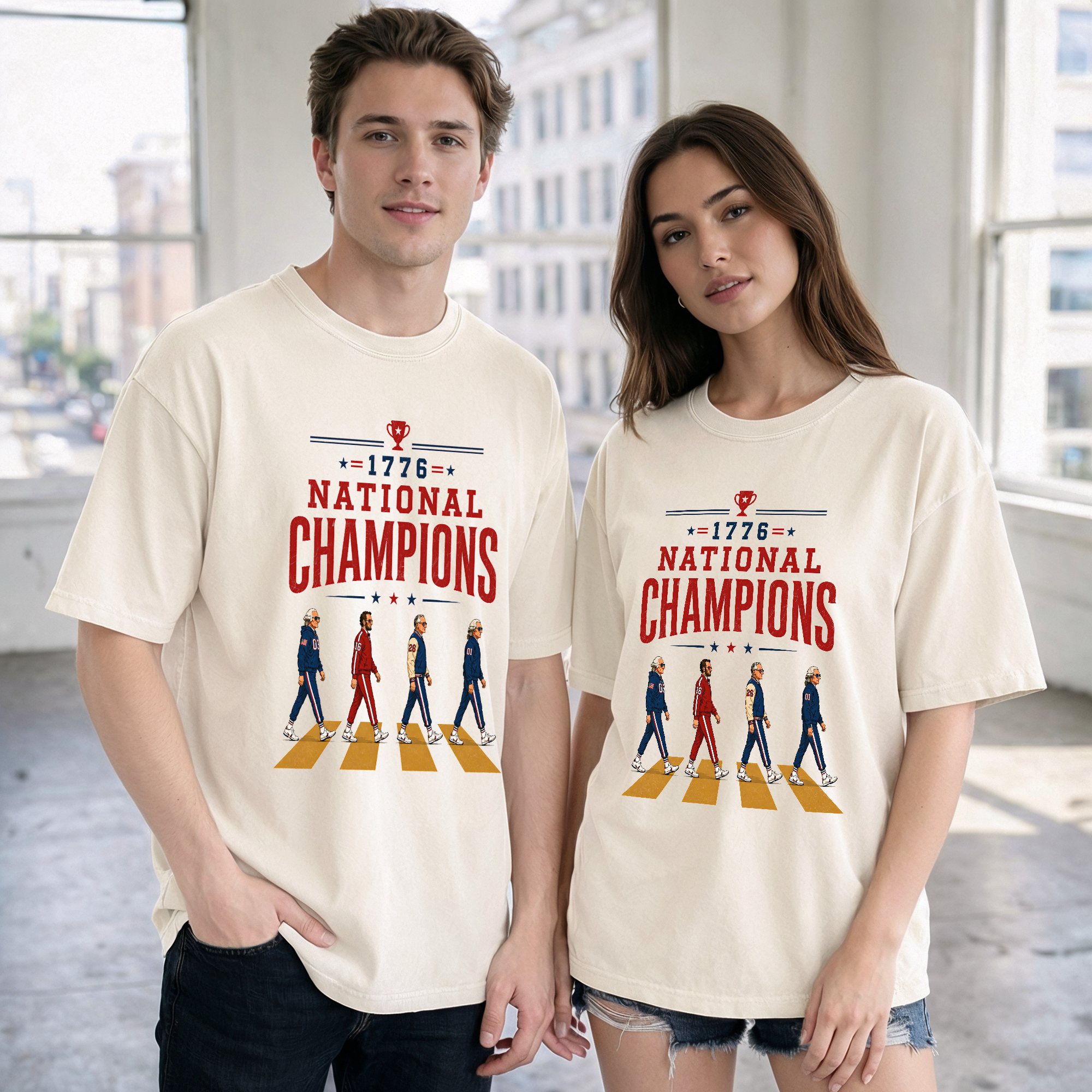 Vintage Abbey Road US Presidents 1776 National Champions White Unisex Regular Fit Tee