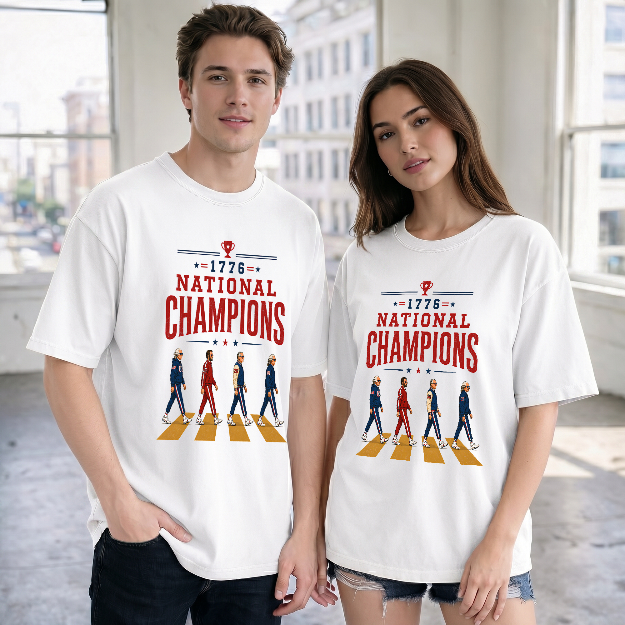 Vintage Abbey Road US Presidents 1776 National Champions White Unisex Regular Fit Tee