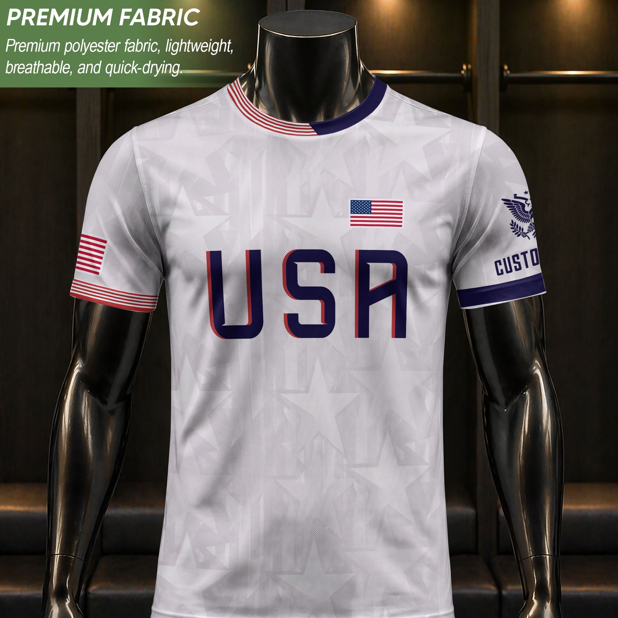Personalized USA Soccer Jersey White Custom Name Number Patriotic Outdoor Sportswear