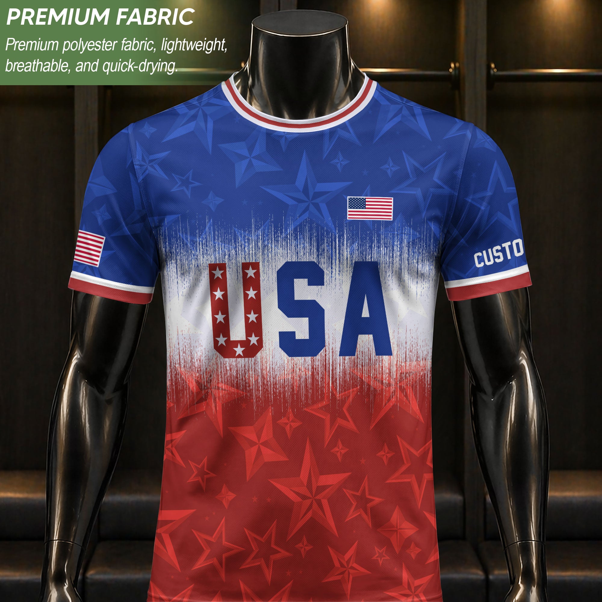 Customized USA Soccer Jersey Crewneck Ombre Stars Patriotic Graphic Tee Athletic Top