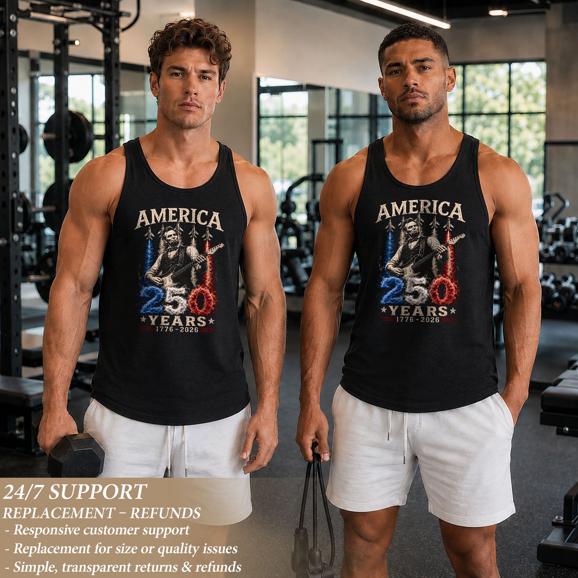 Men 250 Years Celebration Tank Top Cool Abraham Lincoln Rocker Graphic Gym Shirt