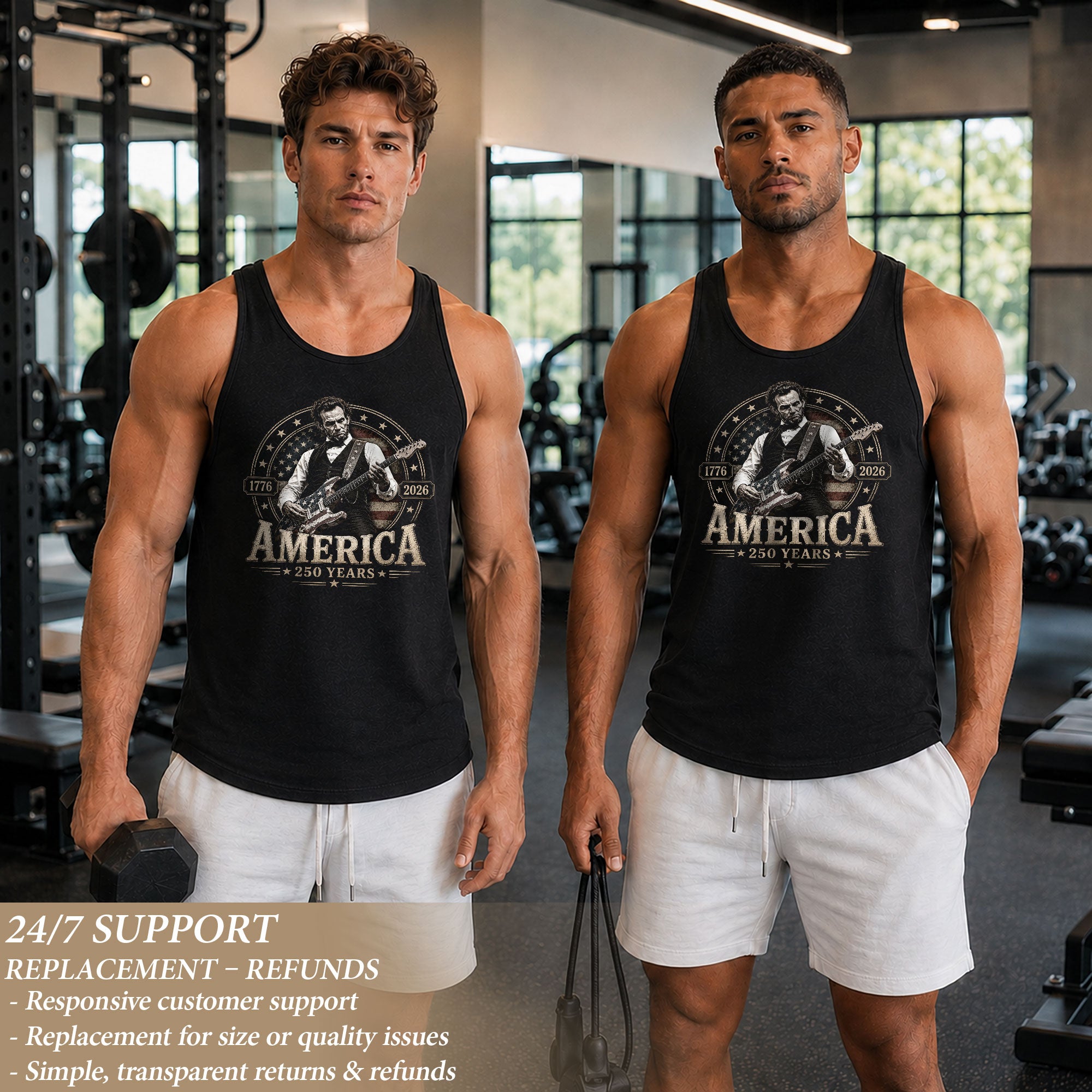 Abraham Lincoln Guitar Mens Tank Top Cool Stars Stripes 250 Years Heritage Shirt