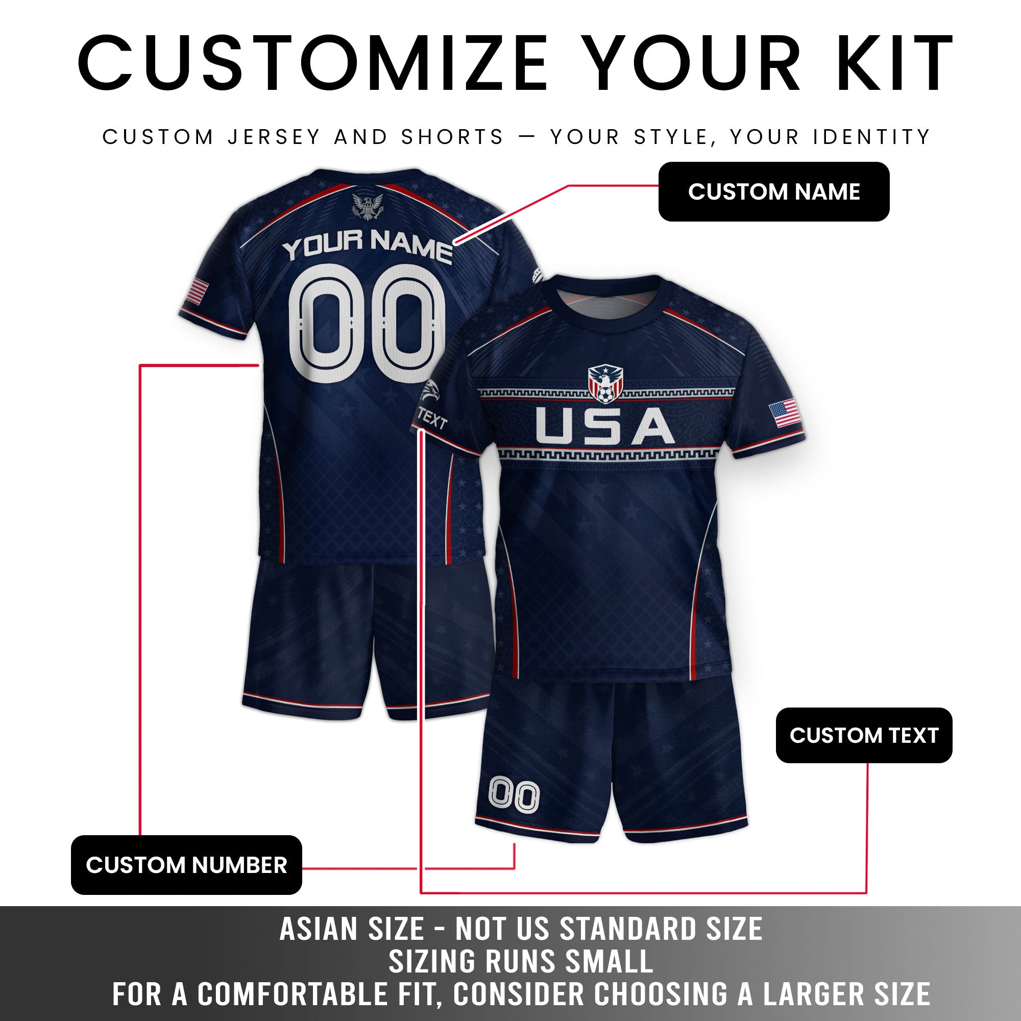 Custom Dark Navy USA Soccer Uniform Personalized Name Number For Kid