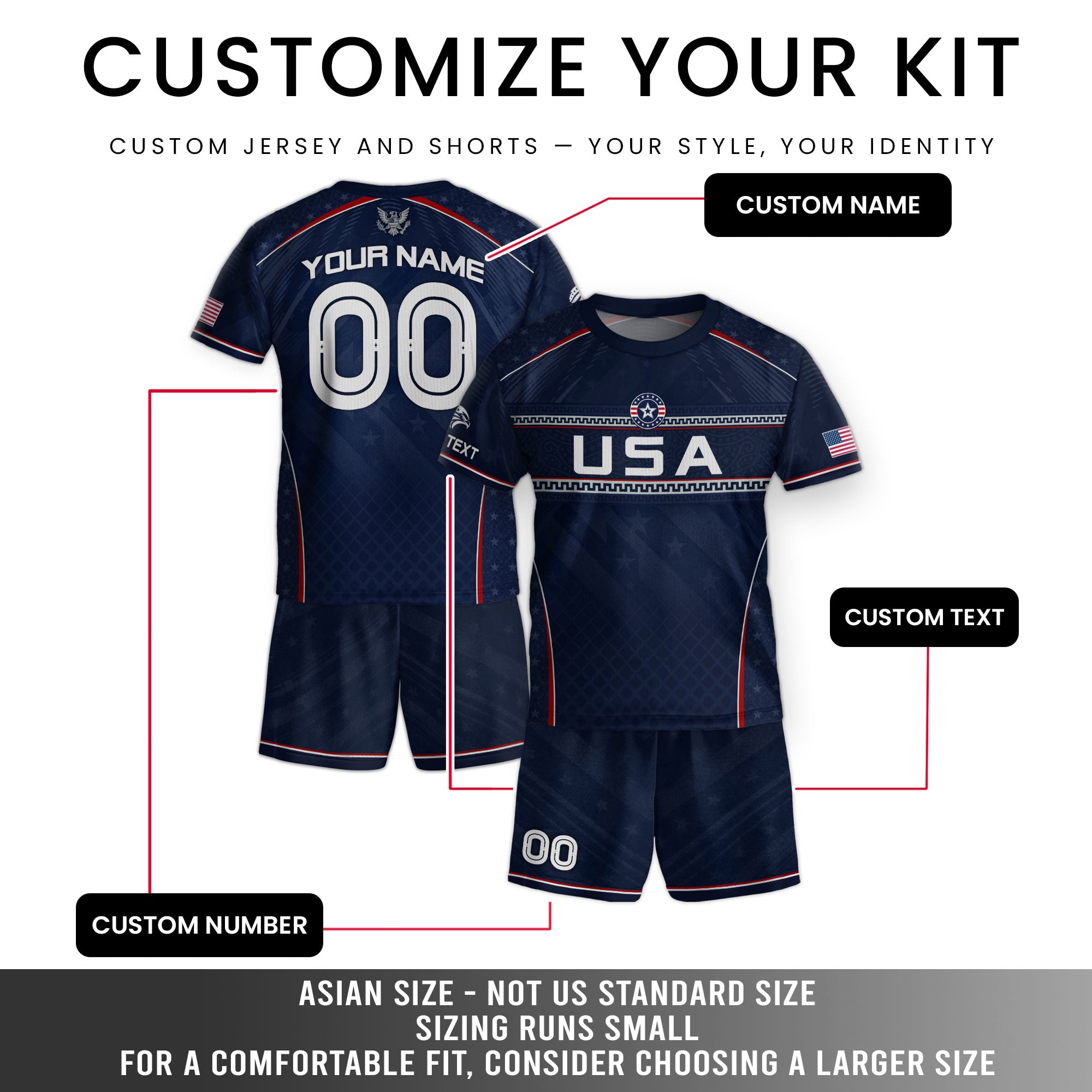 Custom Dark Navy USA Soccer Uniform Personalized Name Number For Kid