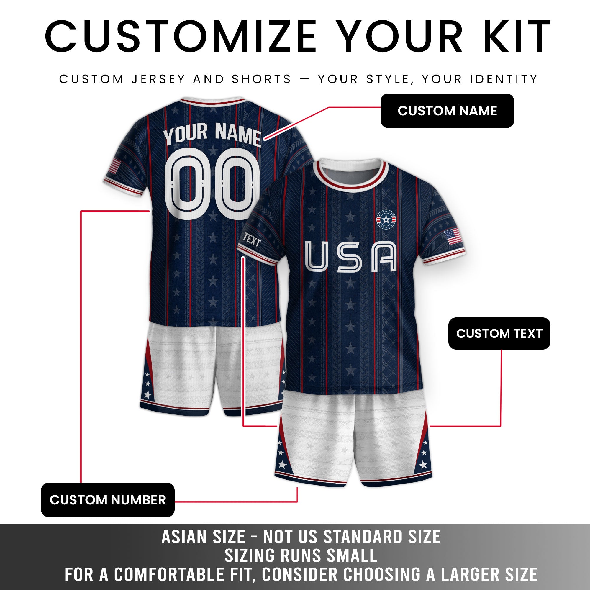 Custom Navy Blue and White USA Soccer Jersey Set Kid Personalized Name Number