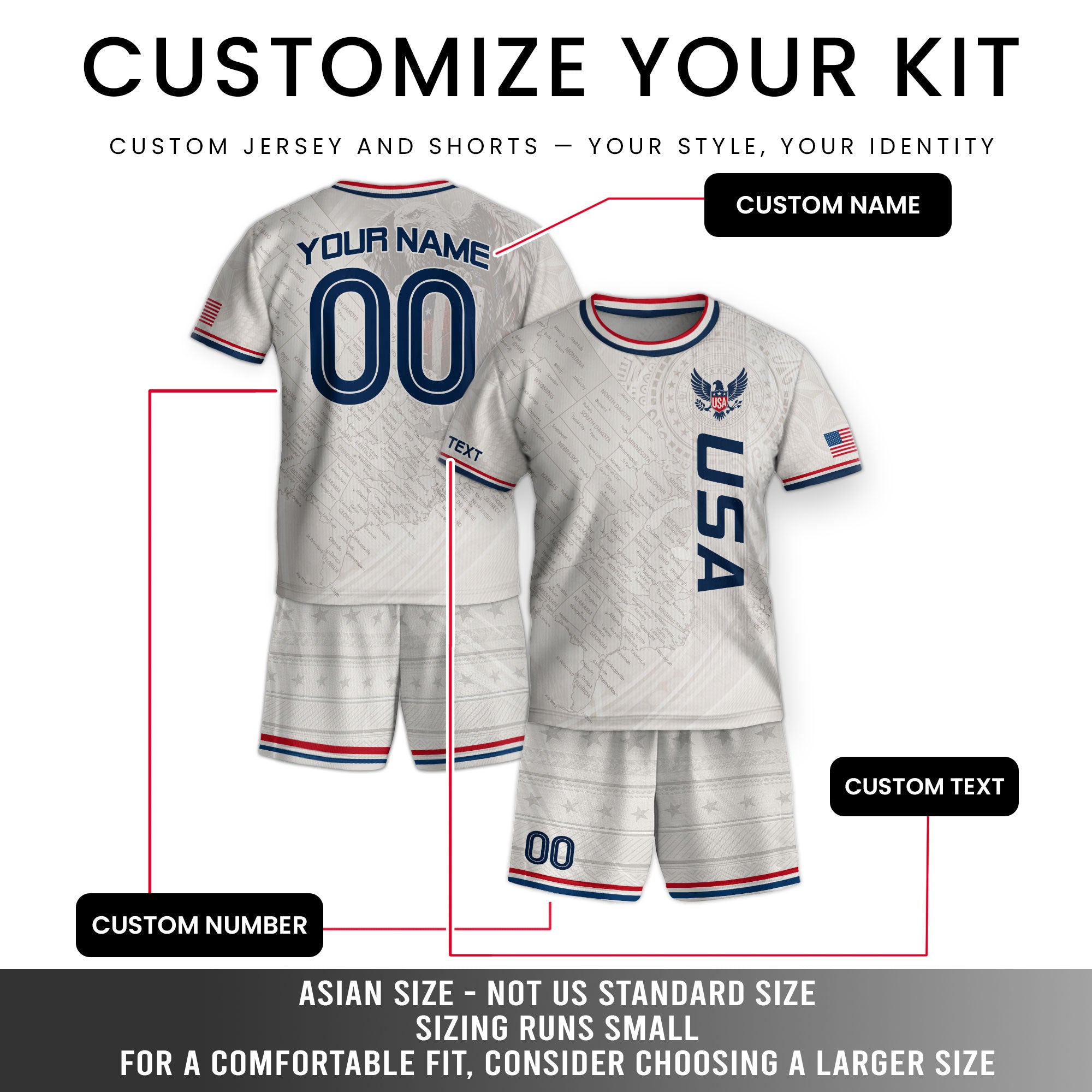 Custom White USA Soccer Jersey and Shorts Set Kid Personalized Name and Number