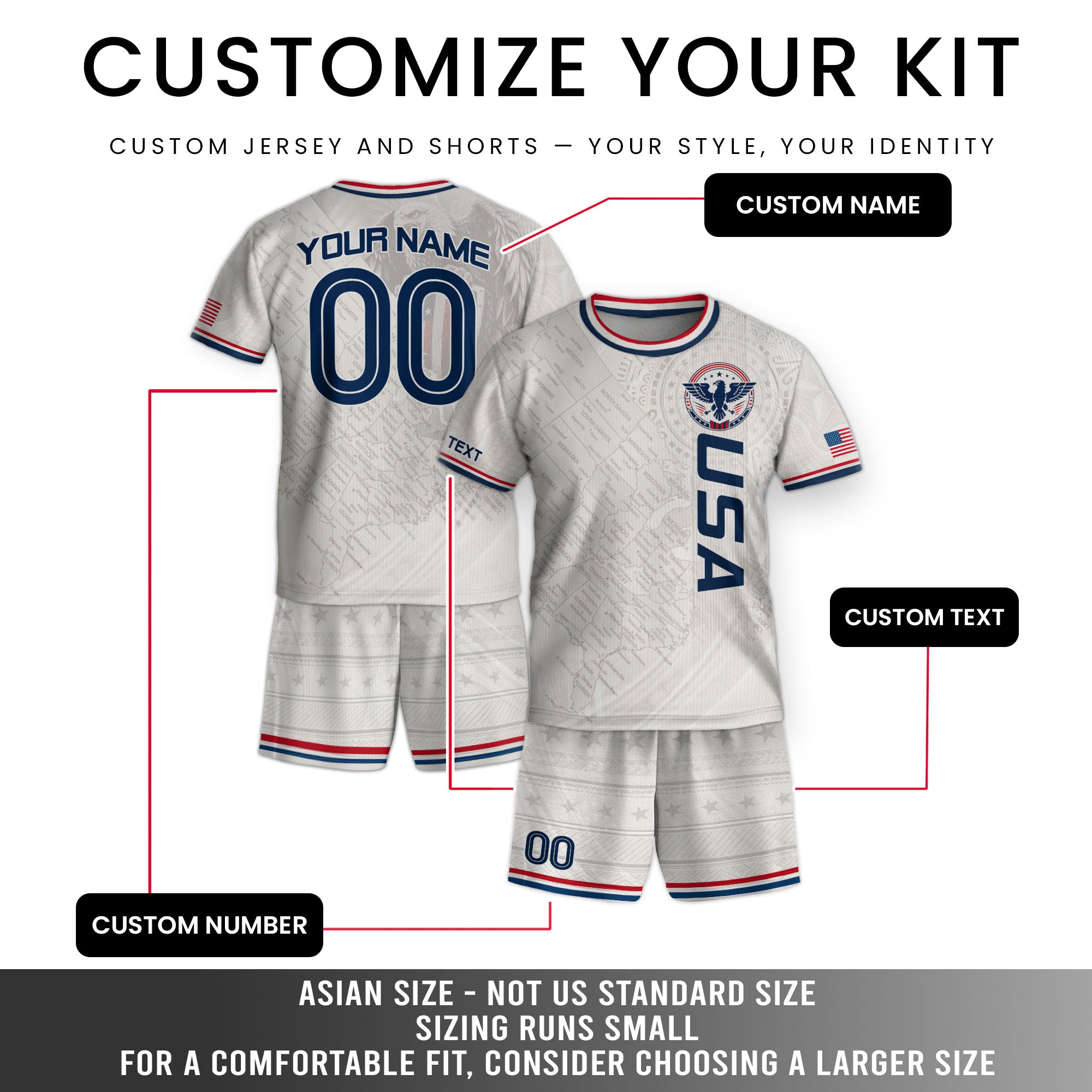 Custom White USA Soccer Jersey and Shorts Set Kid Personalized Name and Number