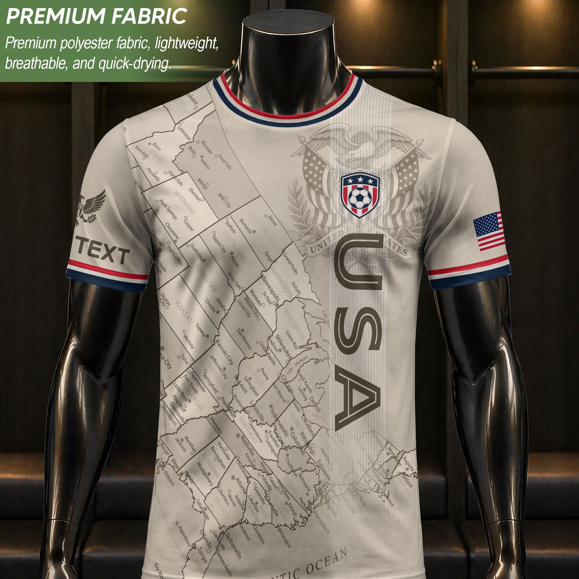 Personalized USA Soccer Jersey Custom Name Number Vintage Map Athletic Training Top