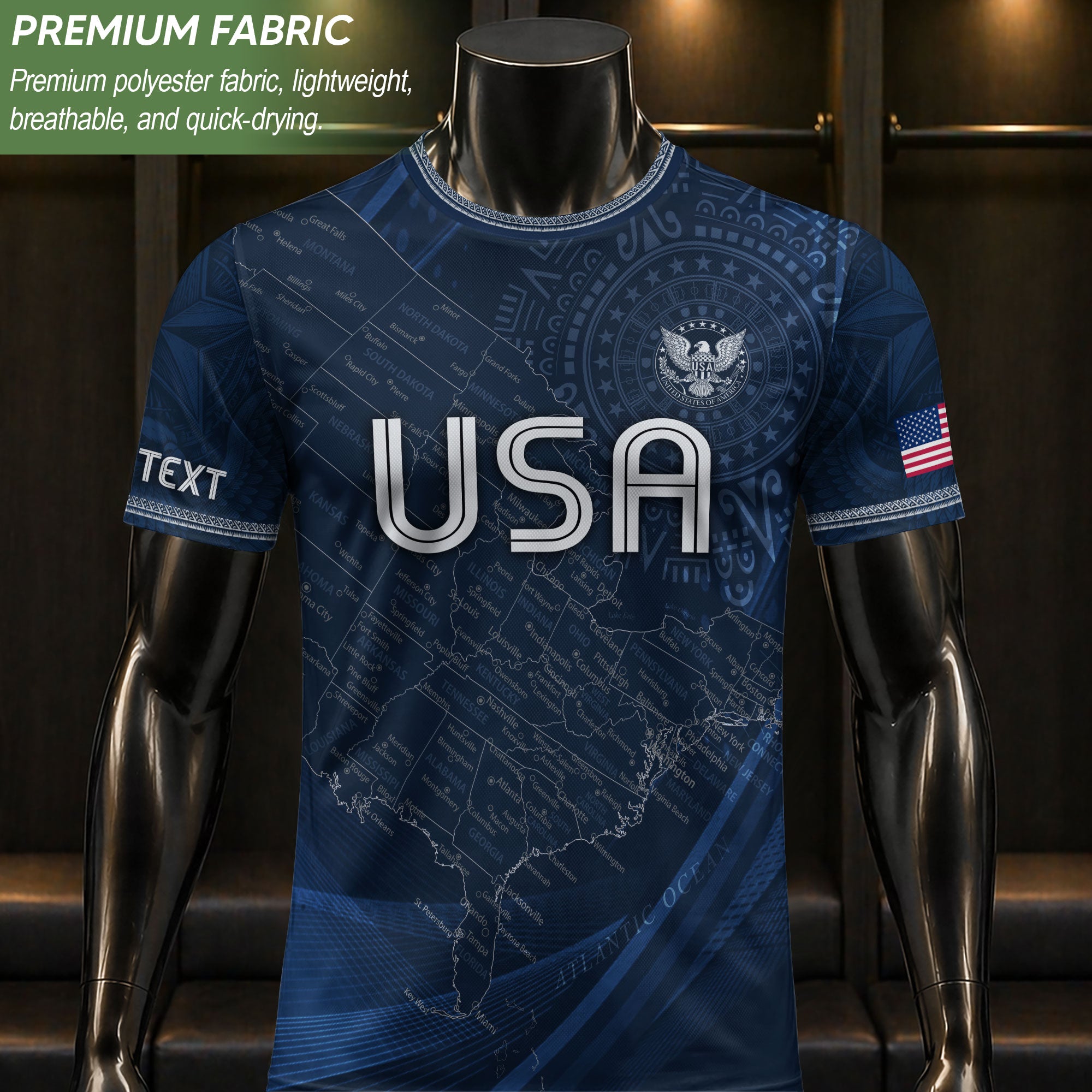 Personalized USA Soccer Jersey Custom Name Number Vintage Map Navy Blue Sportswear Outfit