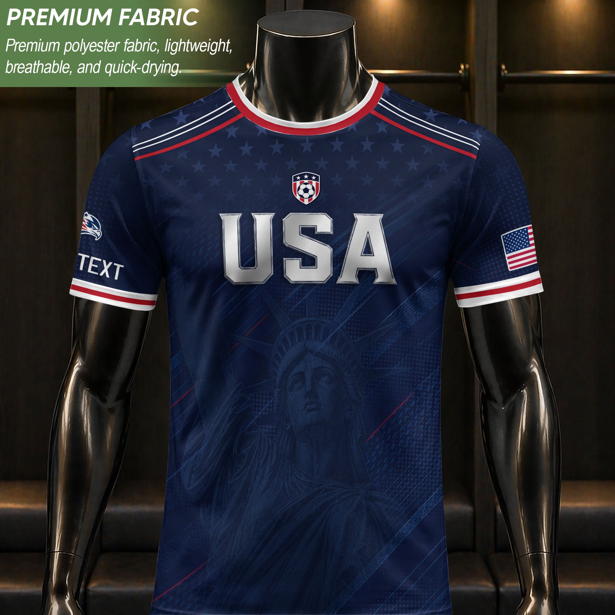 Custom Name Number USA Soccer Jersey Liberty Patriotic Navy Blue Football Team Shirt