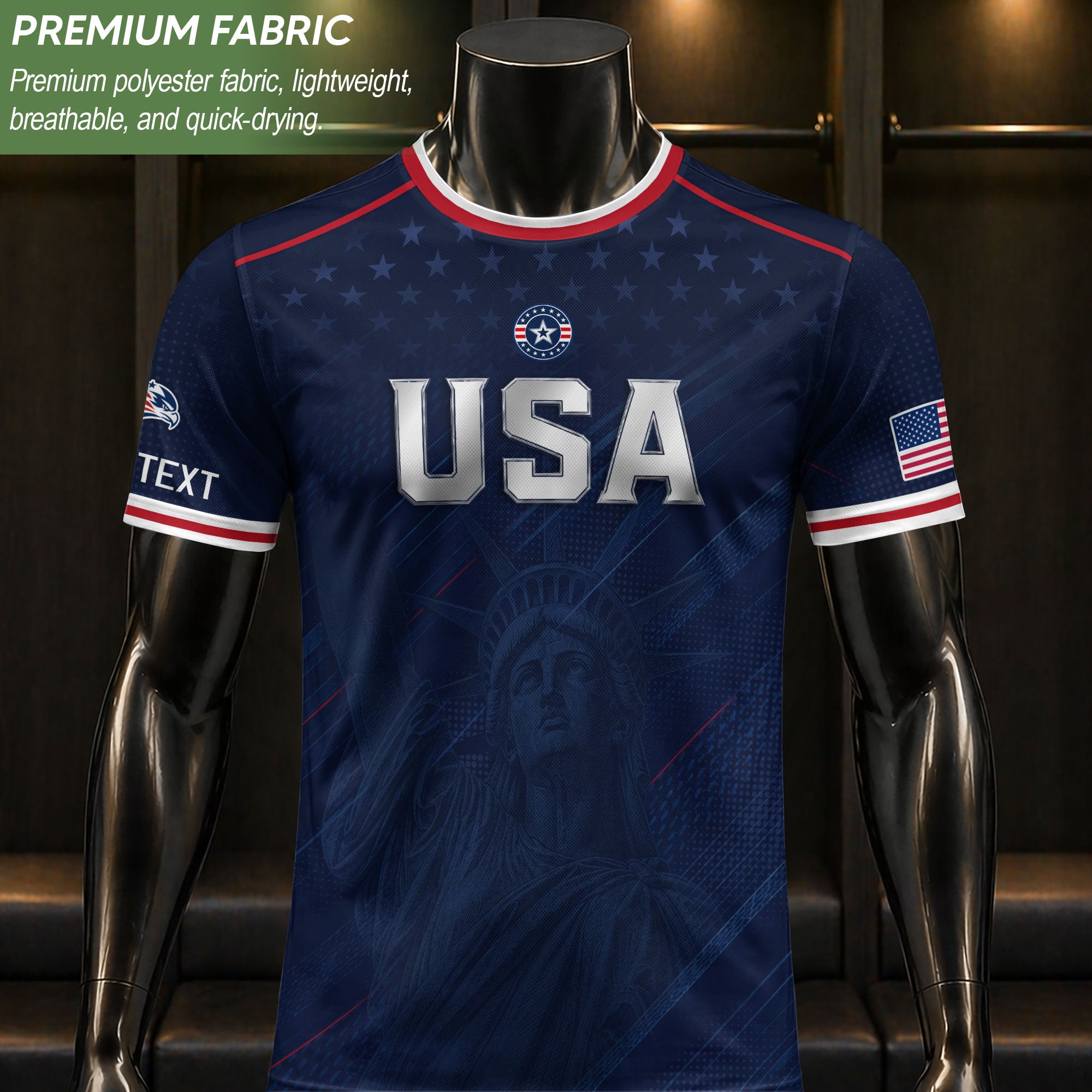 Custom Name Number USA Soccer Jersey Liberty Patriotic Navy Blue Football Team Shirt