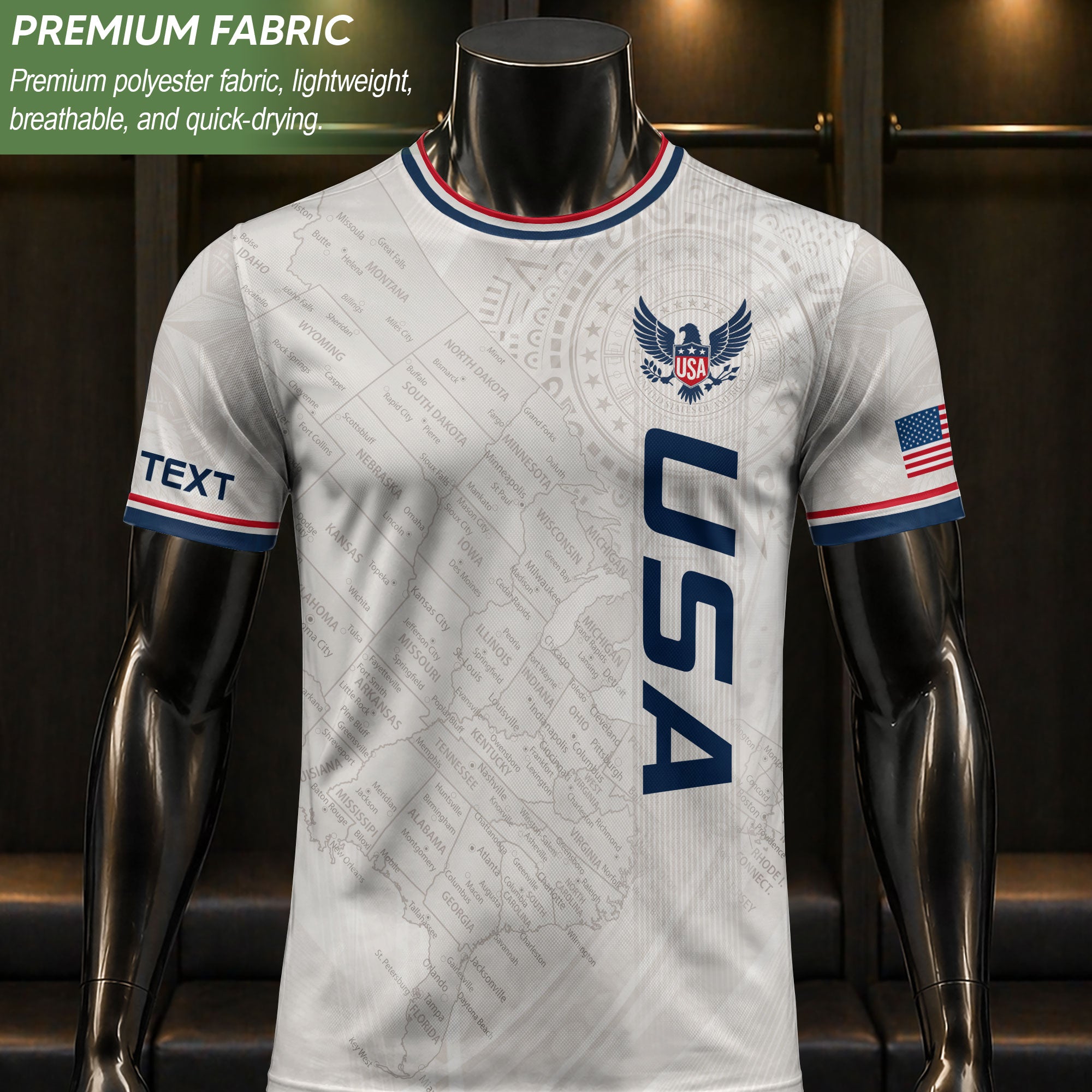 Customized USA Soccer Jersey Crewneck Vintage Map Patriotic Graphic Tee Athletic Top