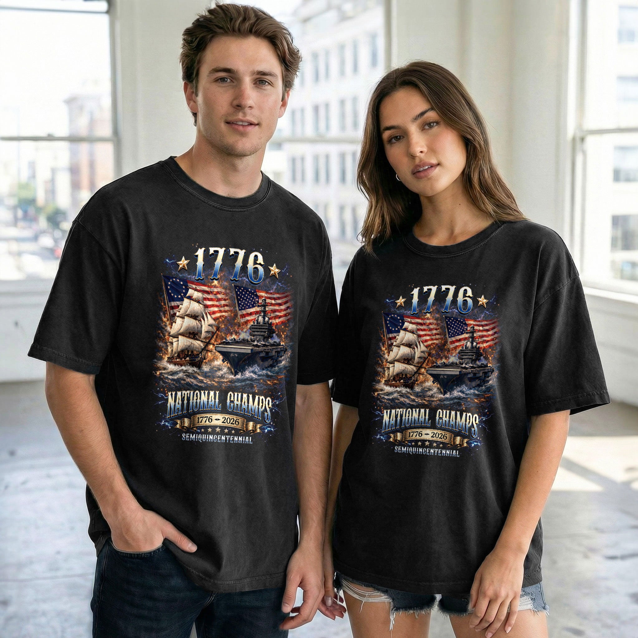1776 National Champs Shirt Vintage Navy Battleship Graphic Tee Patriotic 1776-2026 T-Shirt