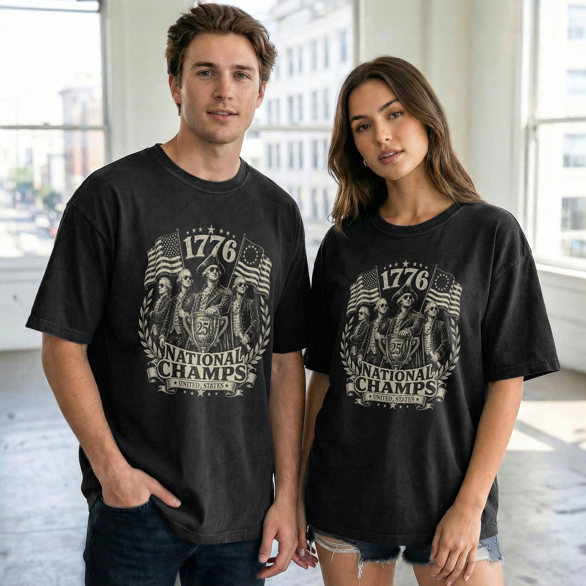 National Champs Graphic Tee Classic 1776 Patriotic Cotton T-Shirt for American Patriots