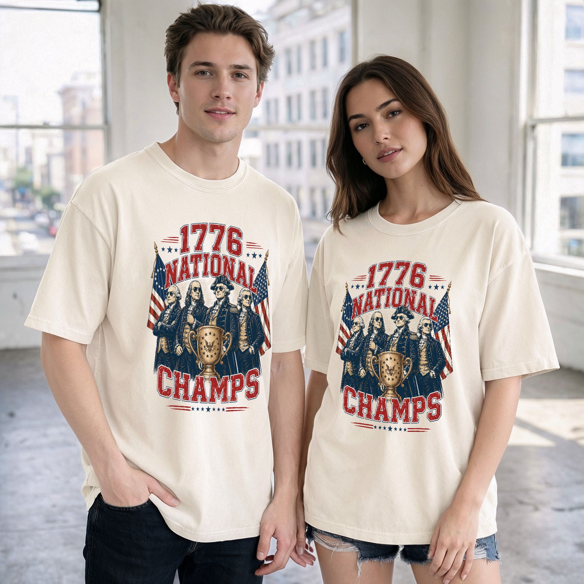 National Champs Shirt Vintage 1776 Patriotic Graphic Tee Proud American Style Top