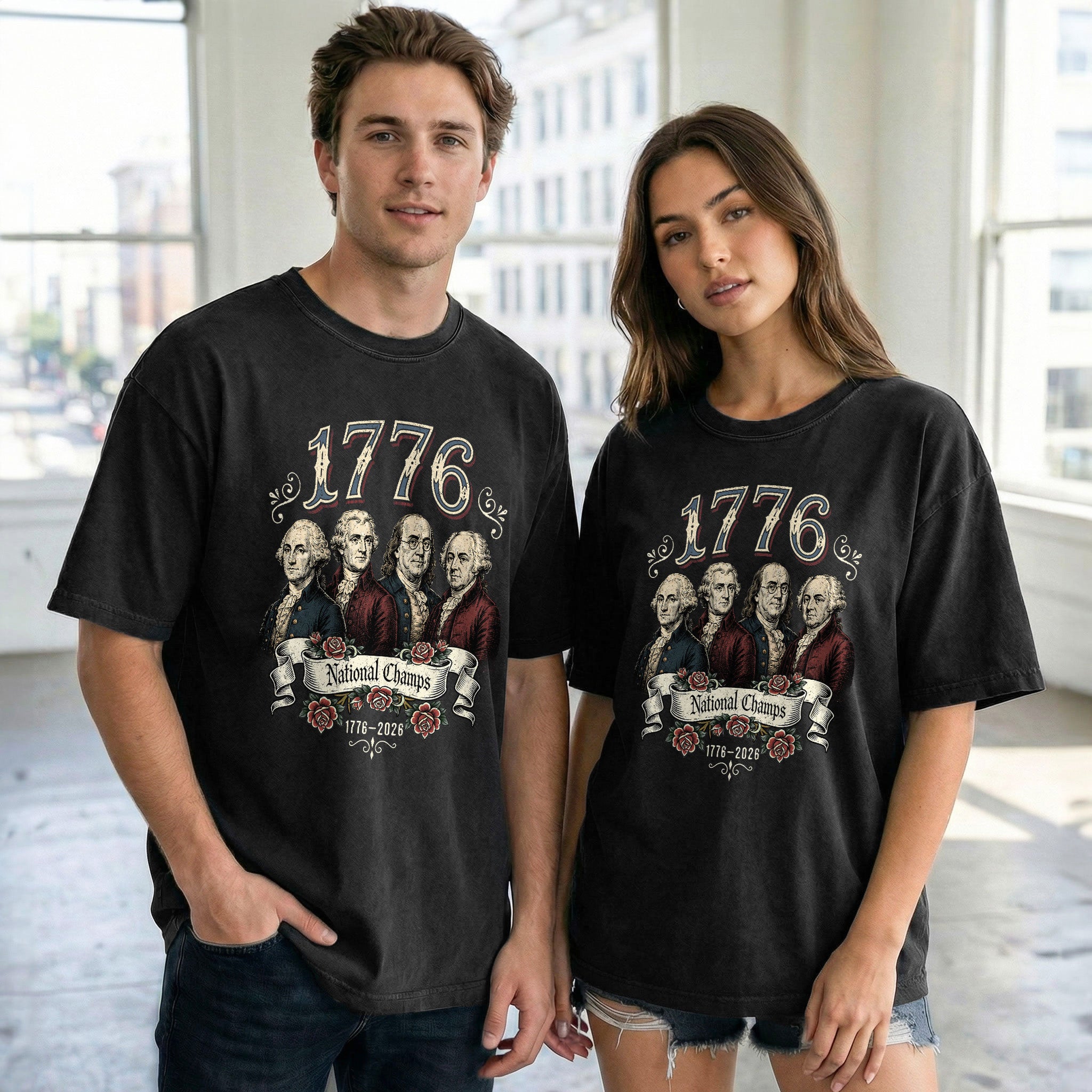 1776-2026 National Championship Graphic T Shirt Patriotic Historical Design Cotton Tee Shirt