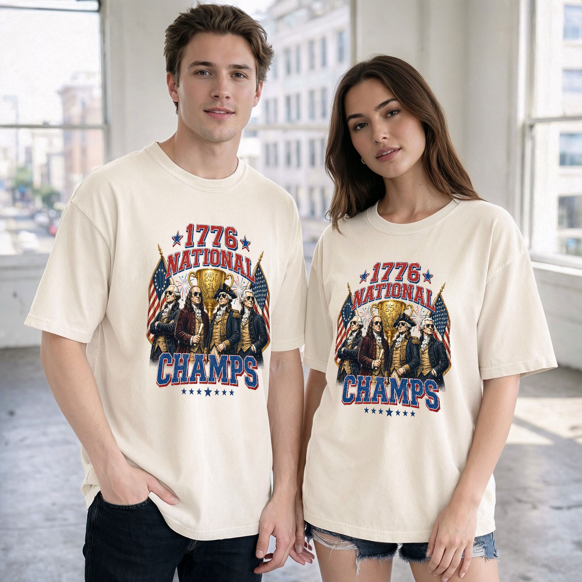 1776 National Champs Graphic T Shirt Patriotic Historical Design Cotton Tee Shirt New