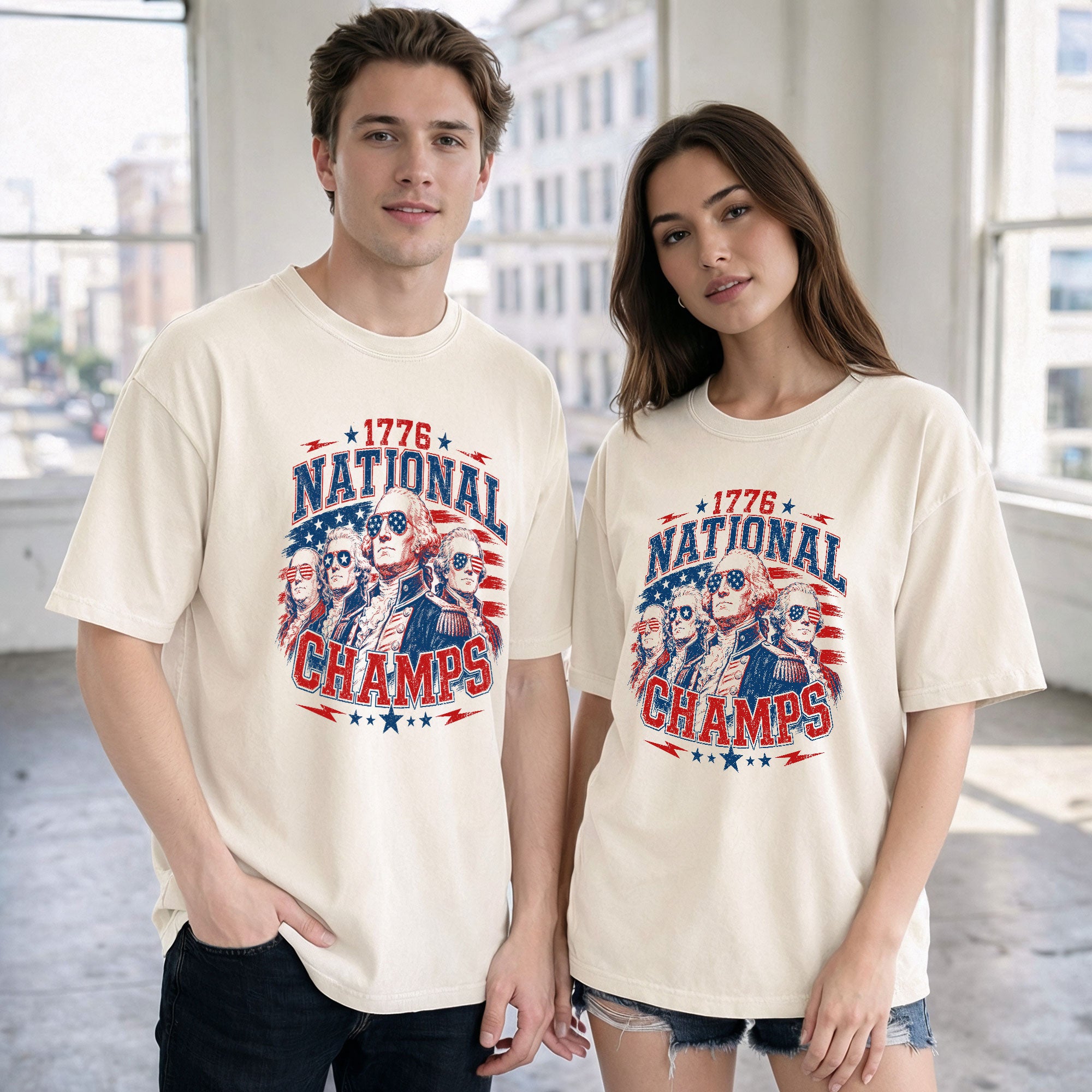 Vintage 1776 National Champs Graphic T Shirt Patriotic Cotton Tee Unique Design Style