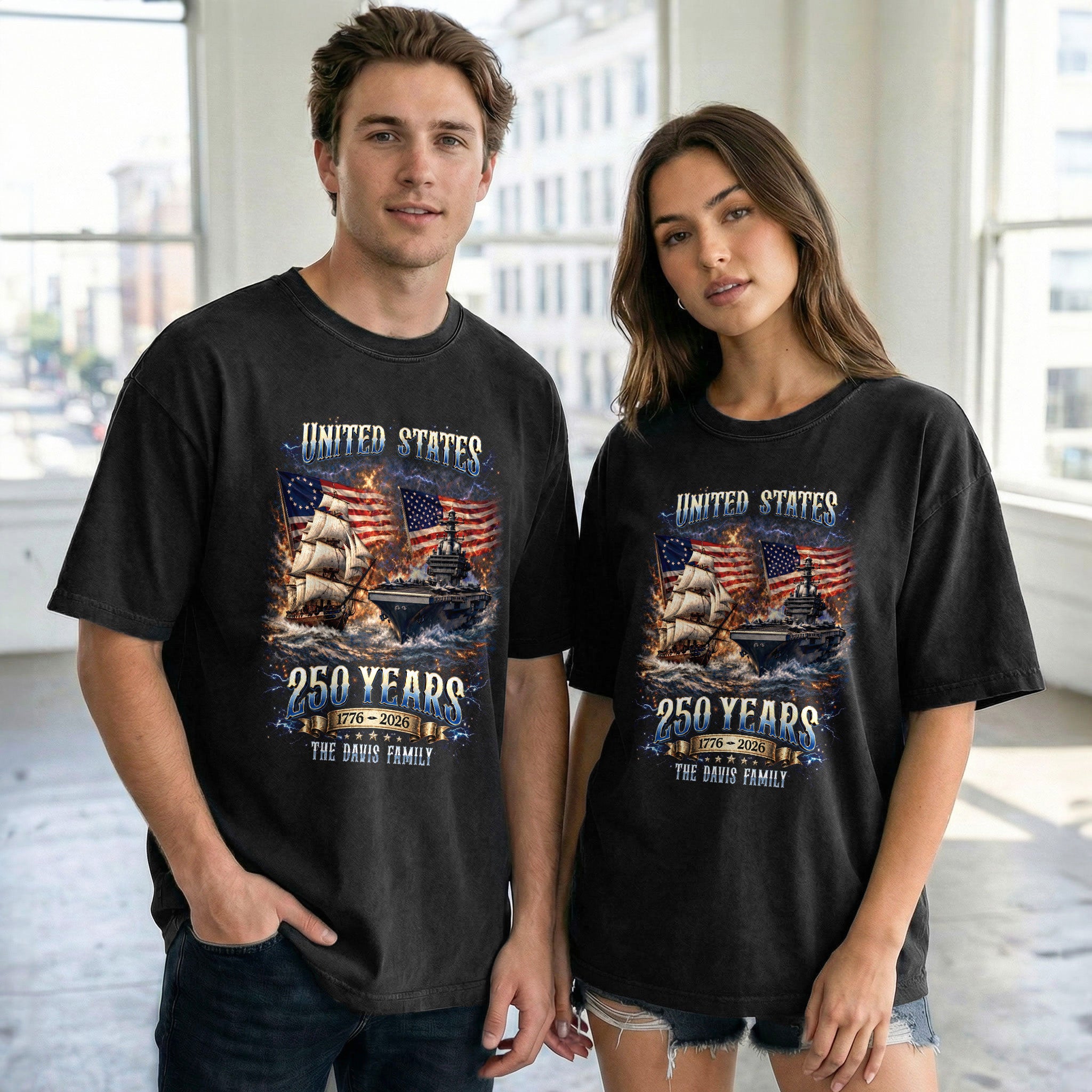 Warship Sailing Vessel Holiday Graphic Tee Customized Custom Family Name USA Shirts