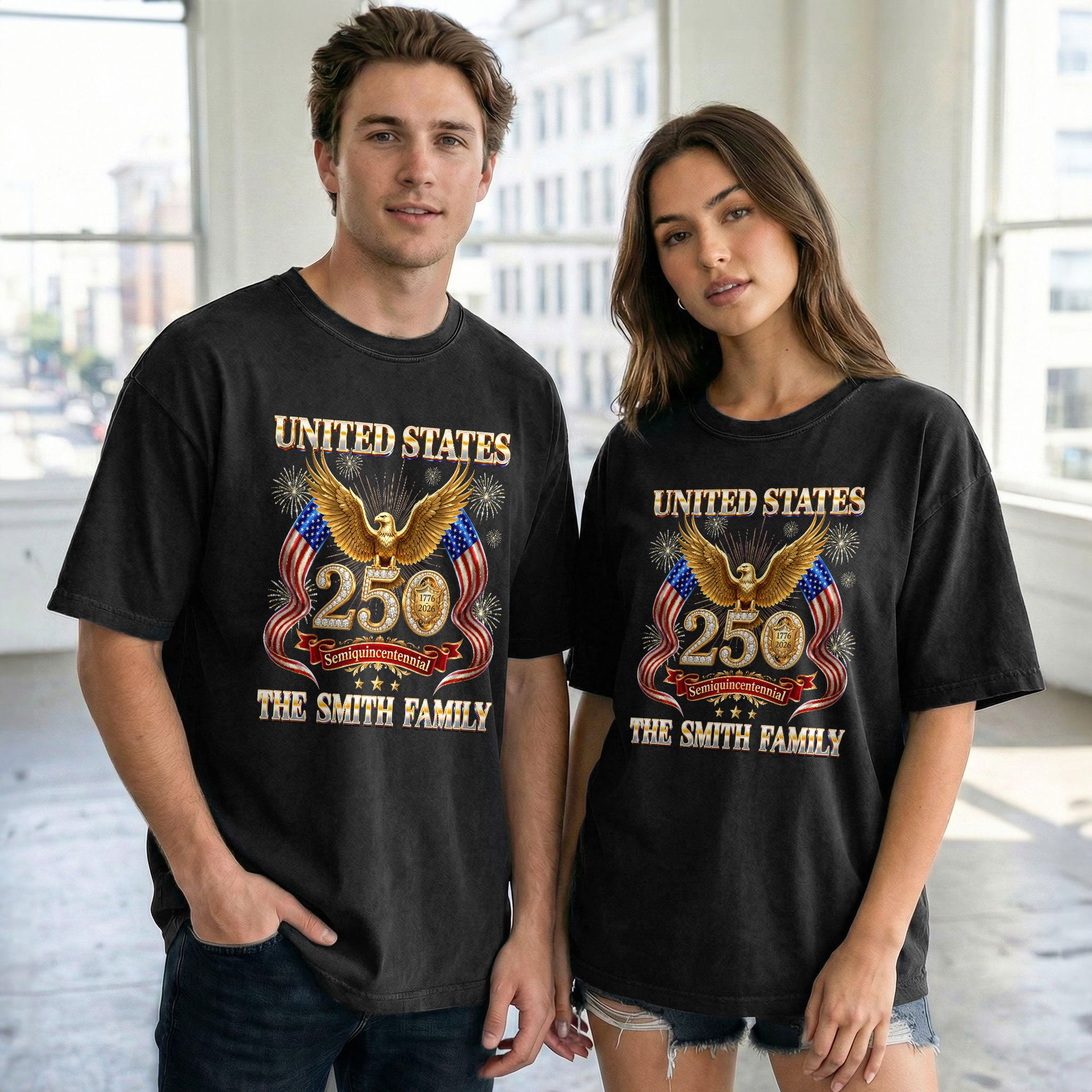 Golden Eagle Holiday Graphic Tee Customized Custom Family Name United States Group Shirts