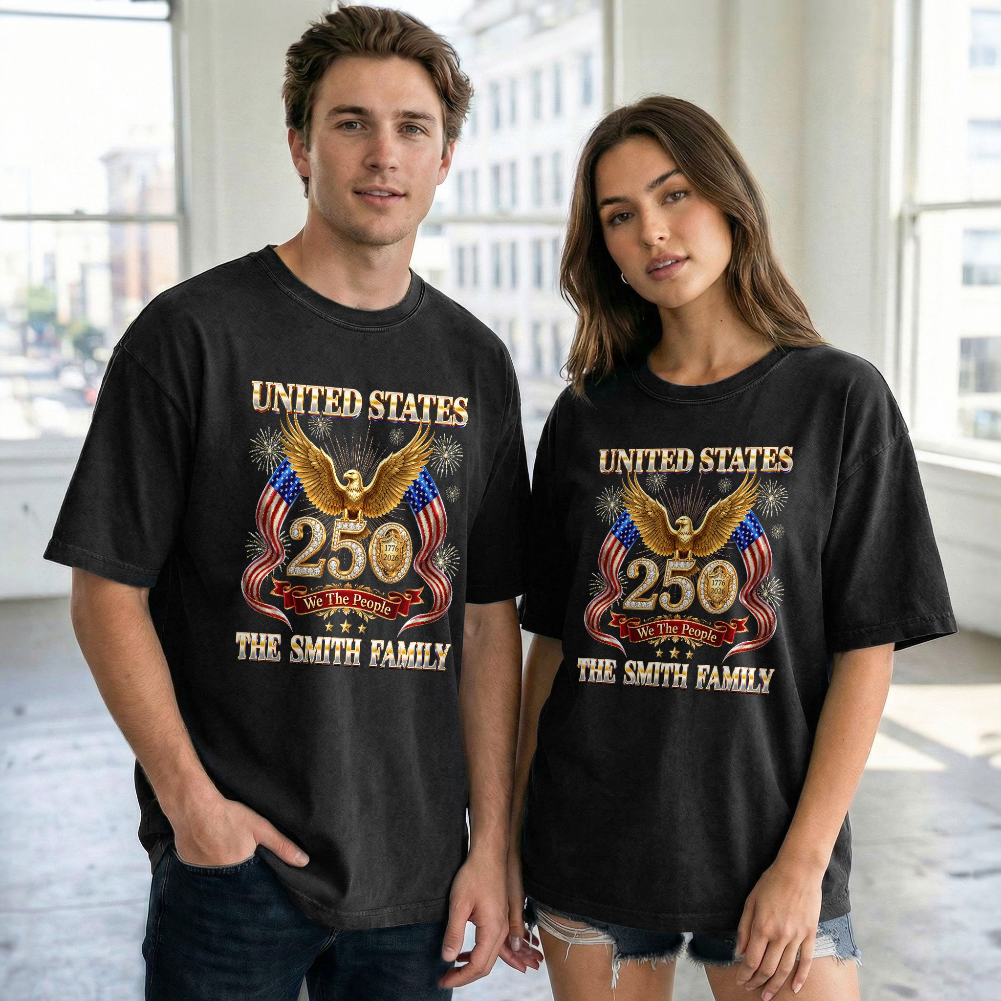 Golden Eagle Holiday Graphic Tee Customized Custom Family Name United States Group Shirts