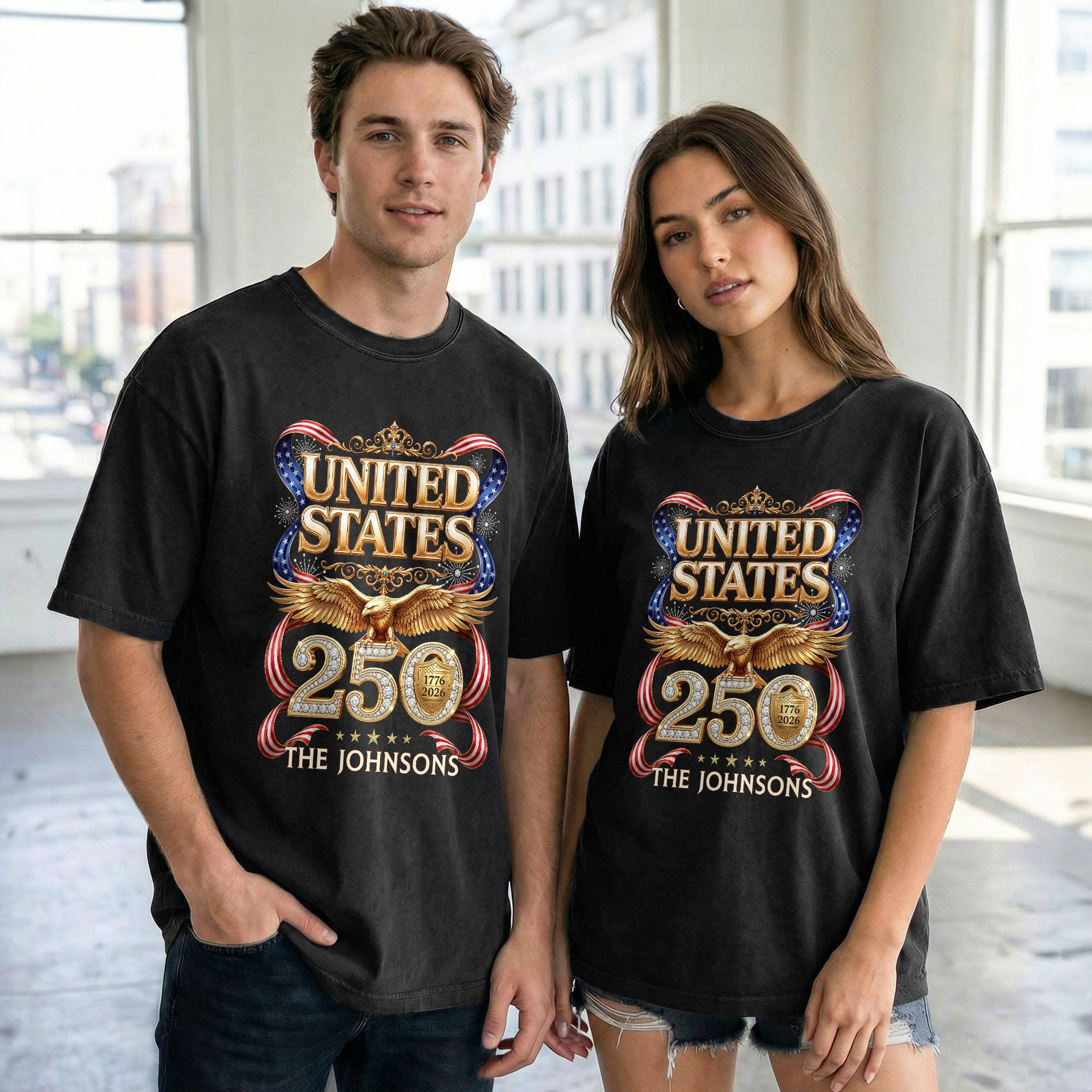Eagle Crown Holiday Graphic Tee Customized Custom Family Name United States Shirts