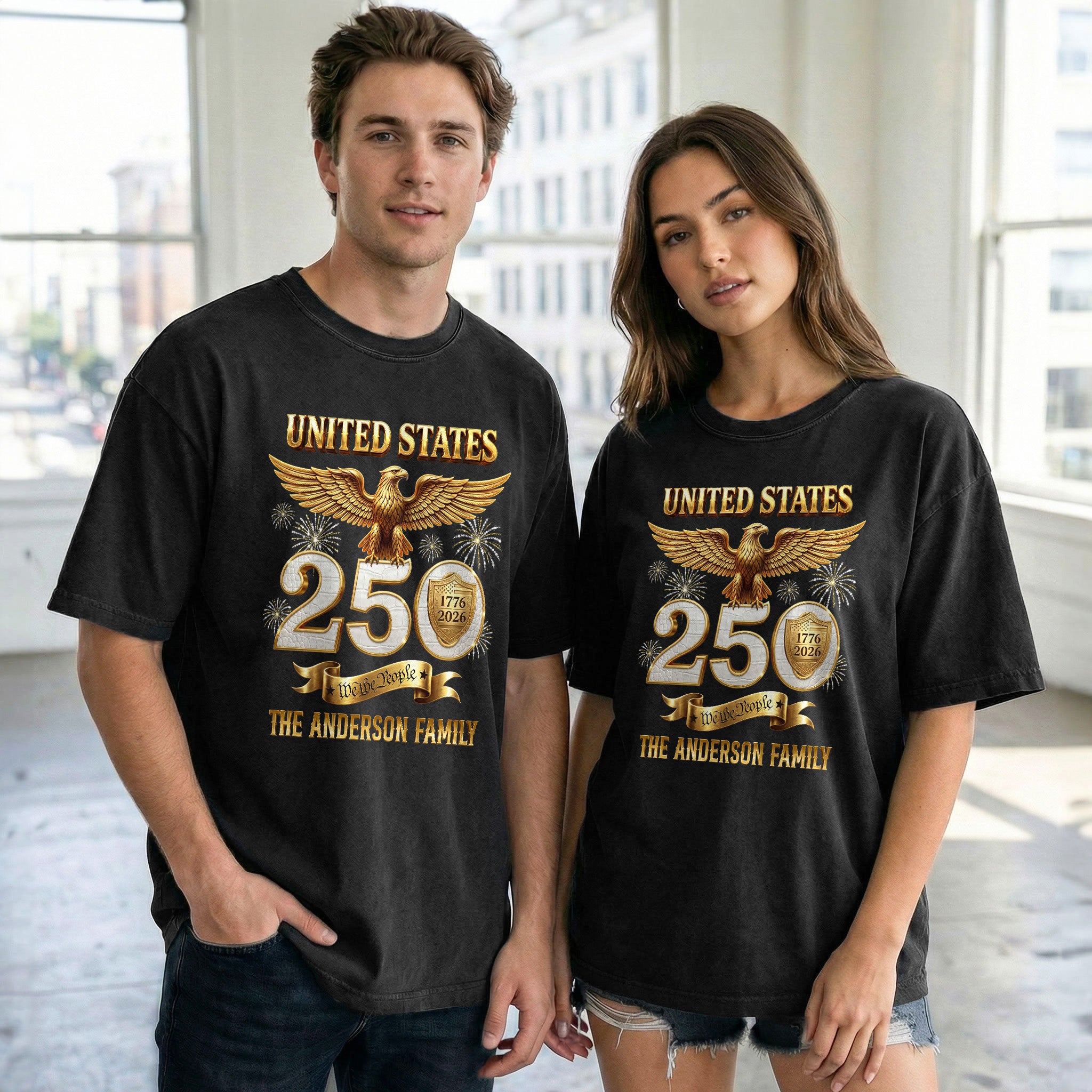 Majestic Eagle Fireworks Holiday Graphic Tee Customized Custom Family Name United States Shirts