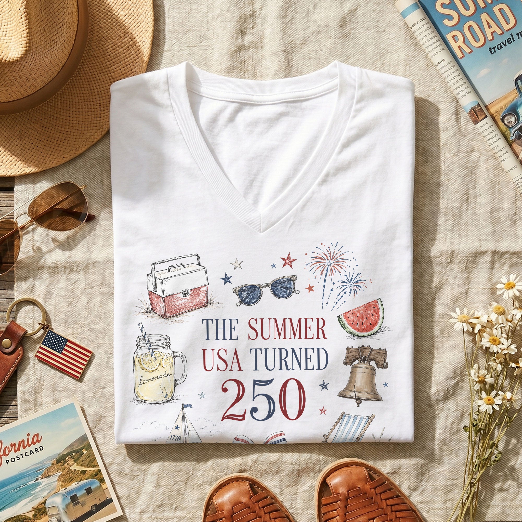 Casual V-Neck The Summer USA Turned 250 Tee Patriotic Summer Celebration Gift