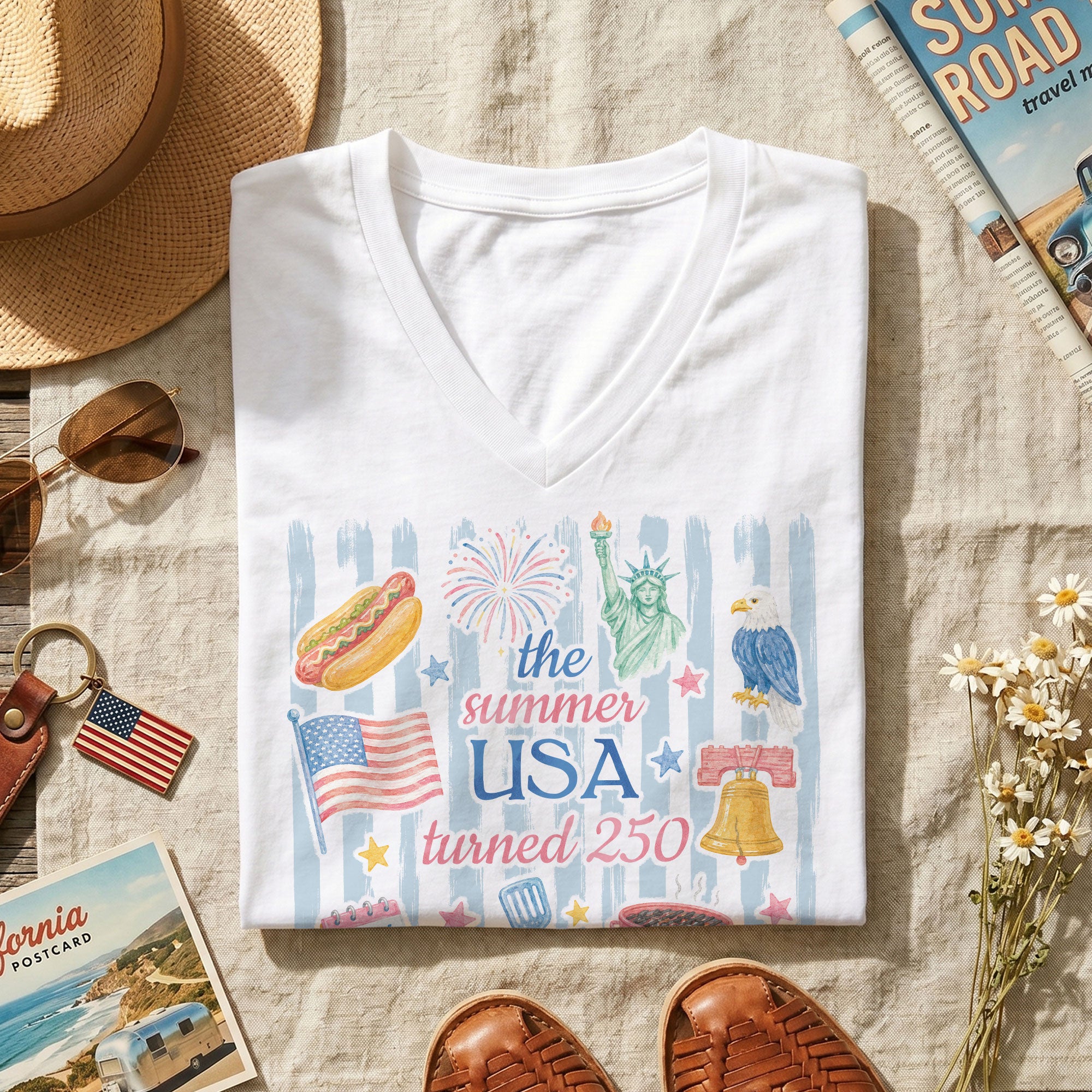 Women's Graphic V-Neck Shirt The Summer USA Turned 250 Patriotic Summer Outfit