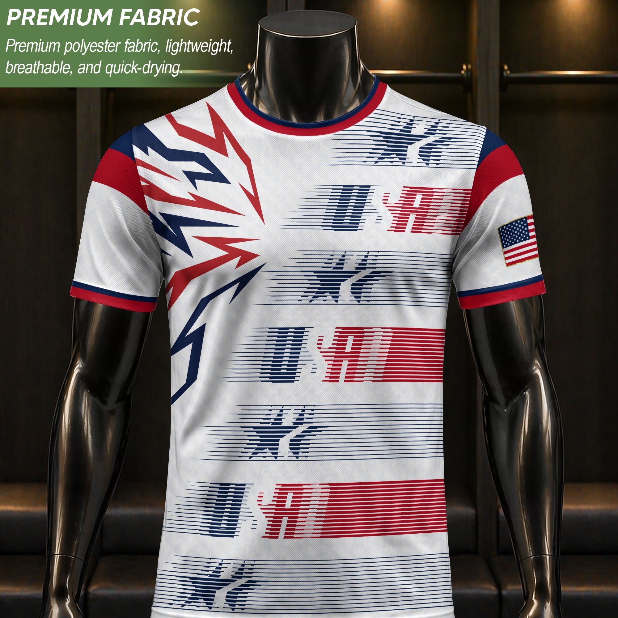 USA Soccer Jersey Men White Navy Red Flag Graphic Football Shirt Retro Fan Wear