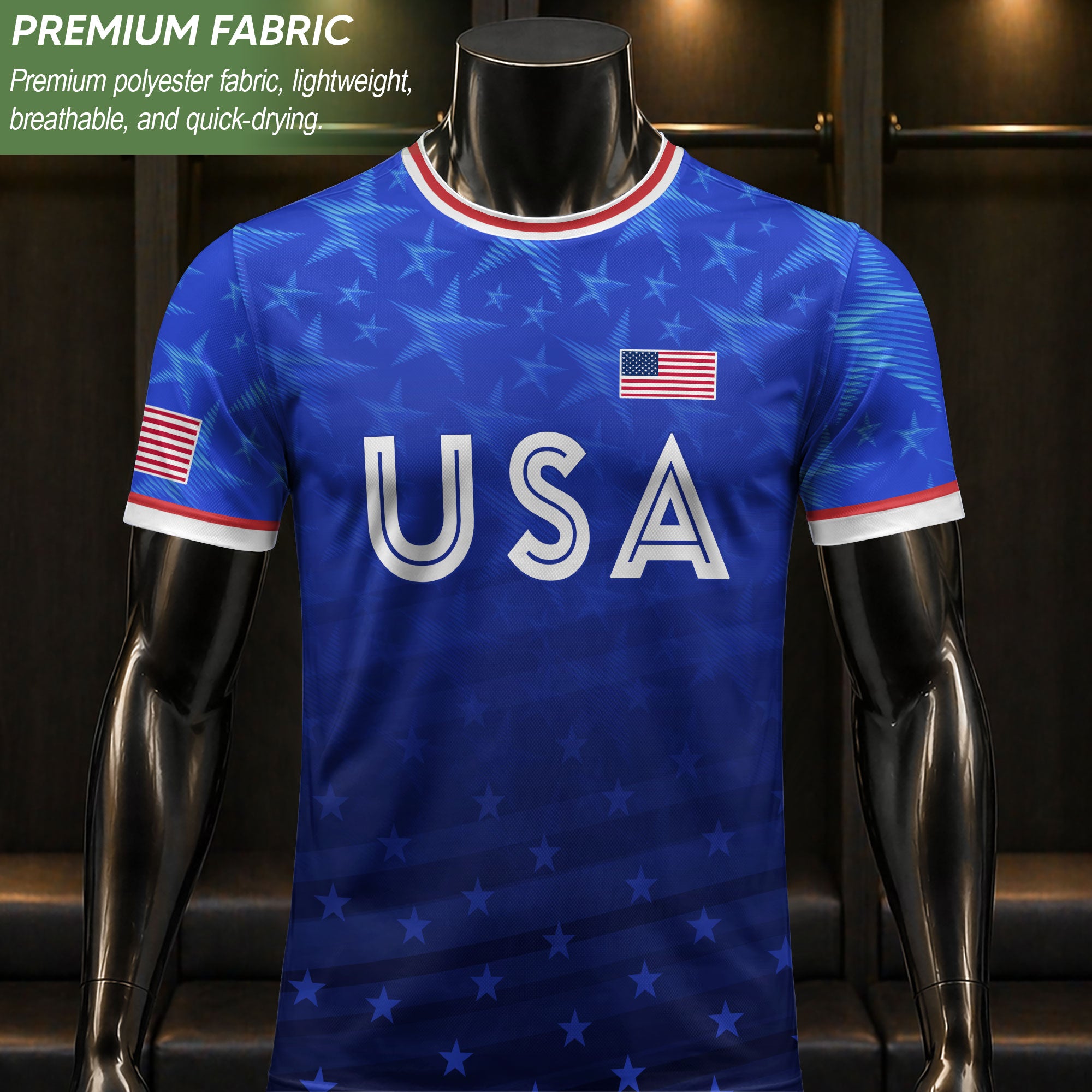 USA Soccer Jersey Adult Blue Patriotic Stars Shirt American Football Team Tee - Rust Field Wear
