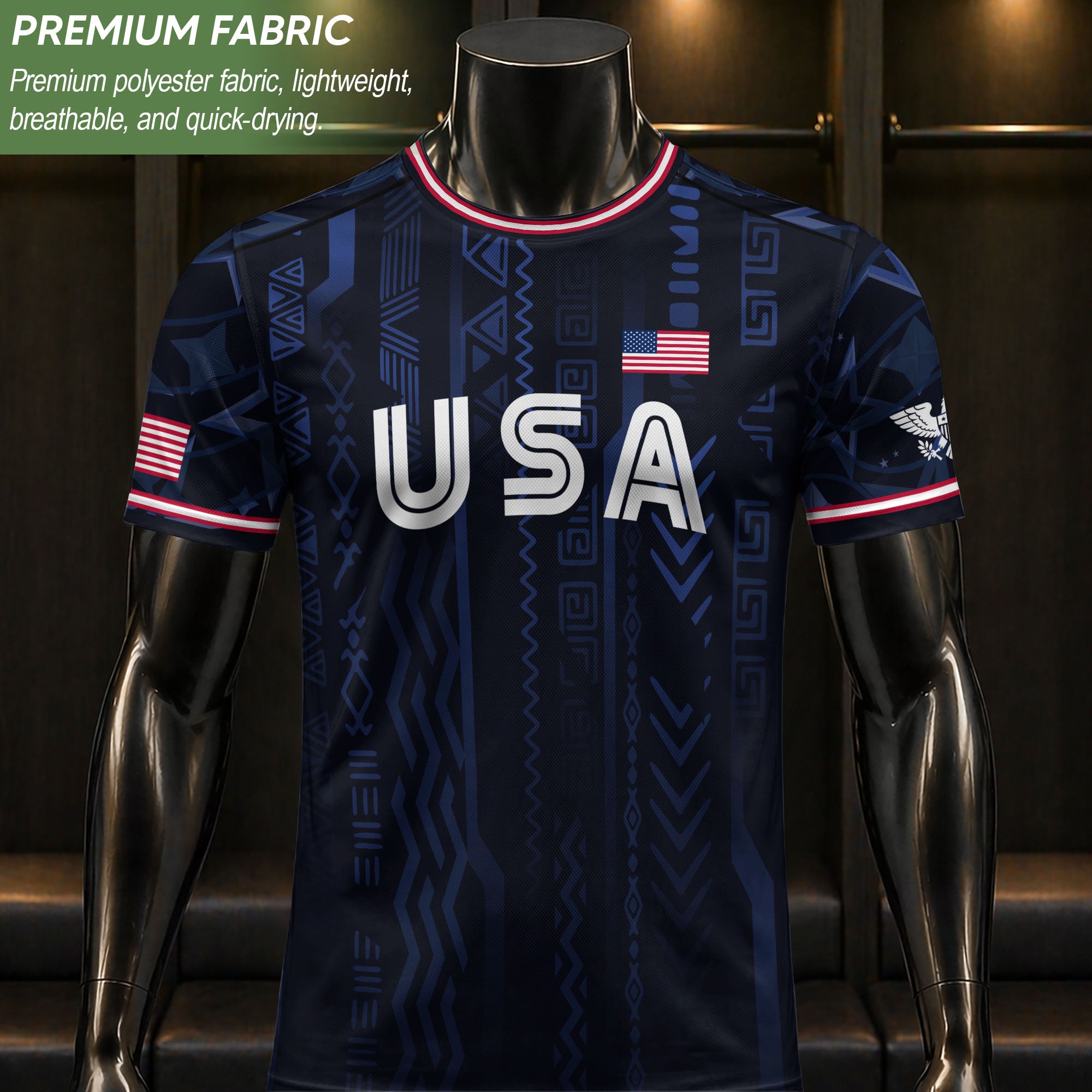 USA Soccer Jersey Adult Eagle Crest Patriotic Football Shirt Navy Blue Fan Edition