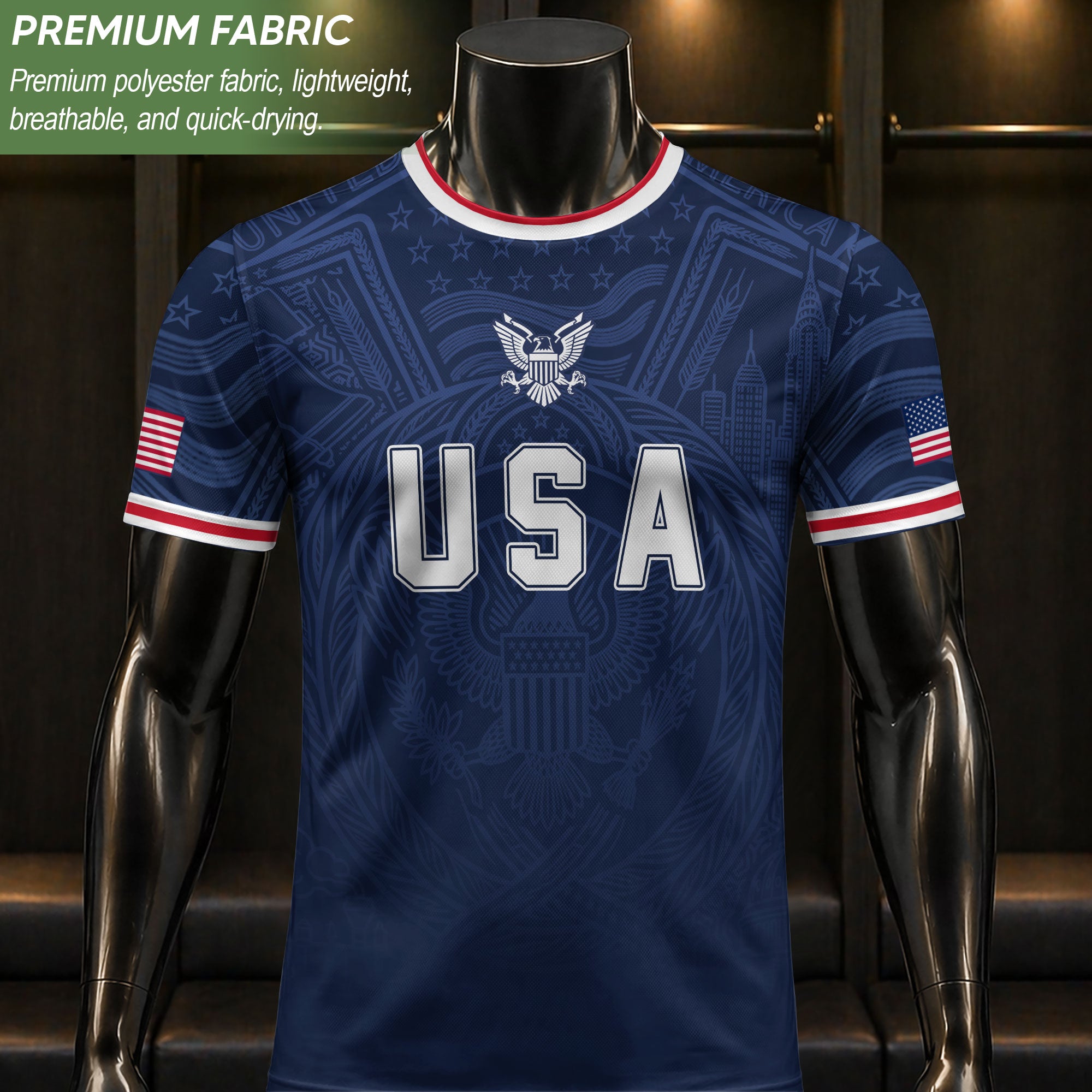 USA Eagle Patriotic Soccer Jersey Adult Navy Blue American Flag Independence Shirt