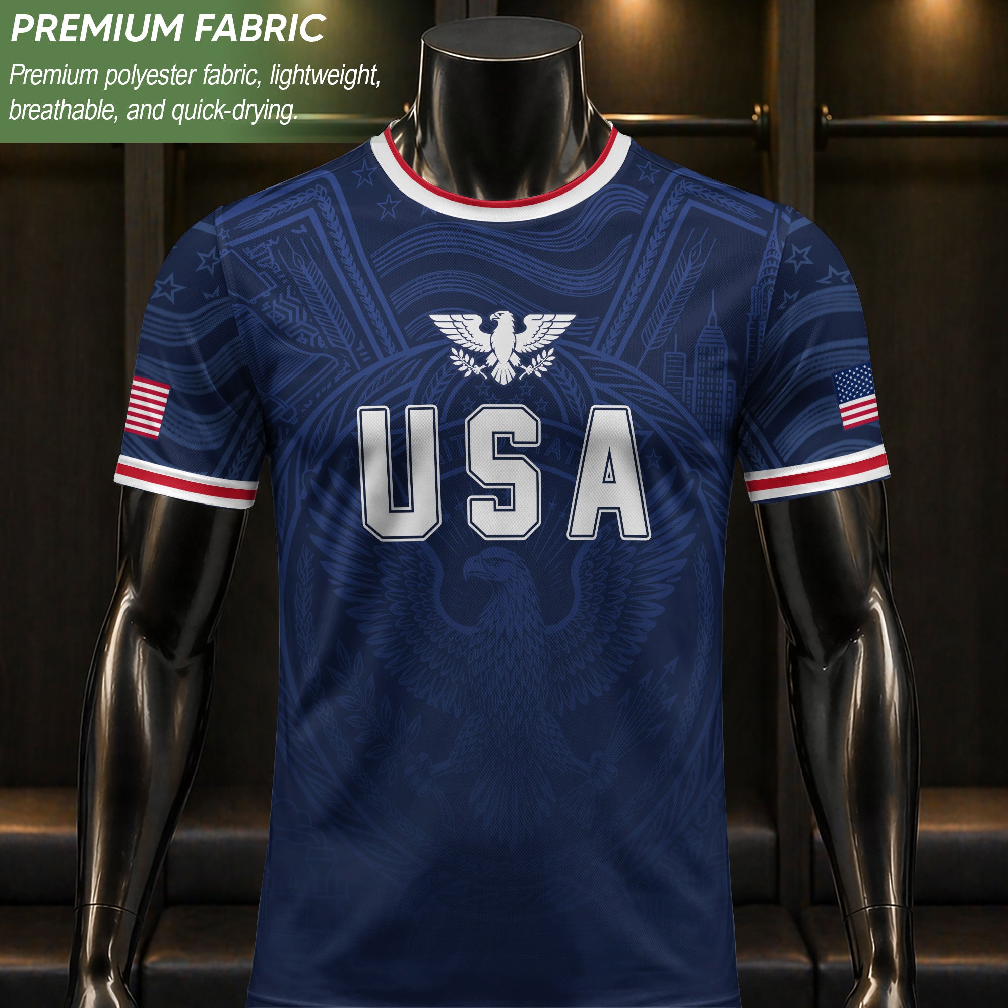 USA Eagle Patriotic Soccer Jersey Adult Navy Blue American Flag Independence Shirt