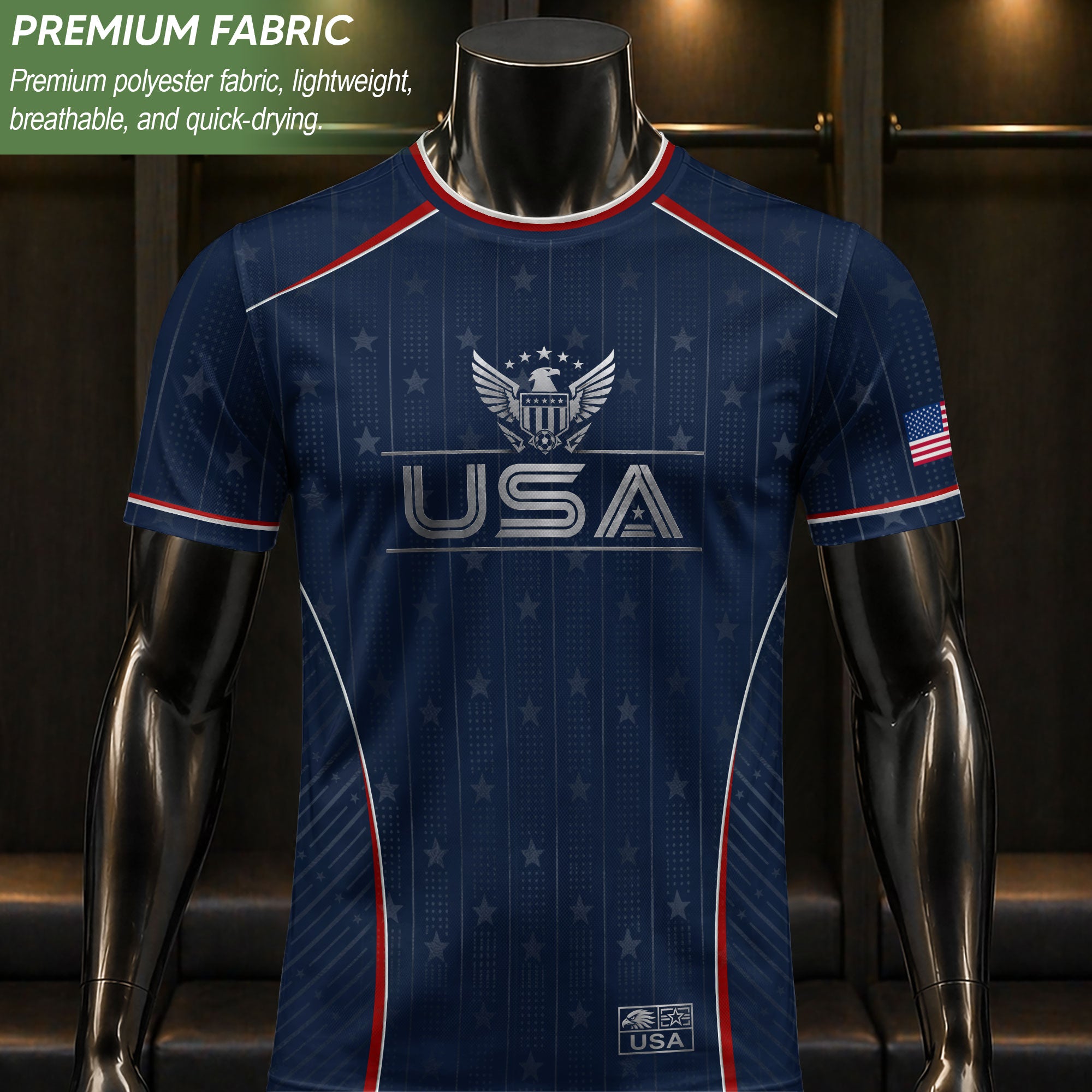 USA Soccer Jersey Adult Navy Blue Patriotic Pinstripe Shirt United States Team Tee