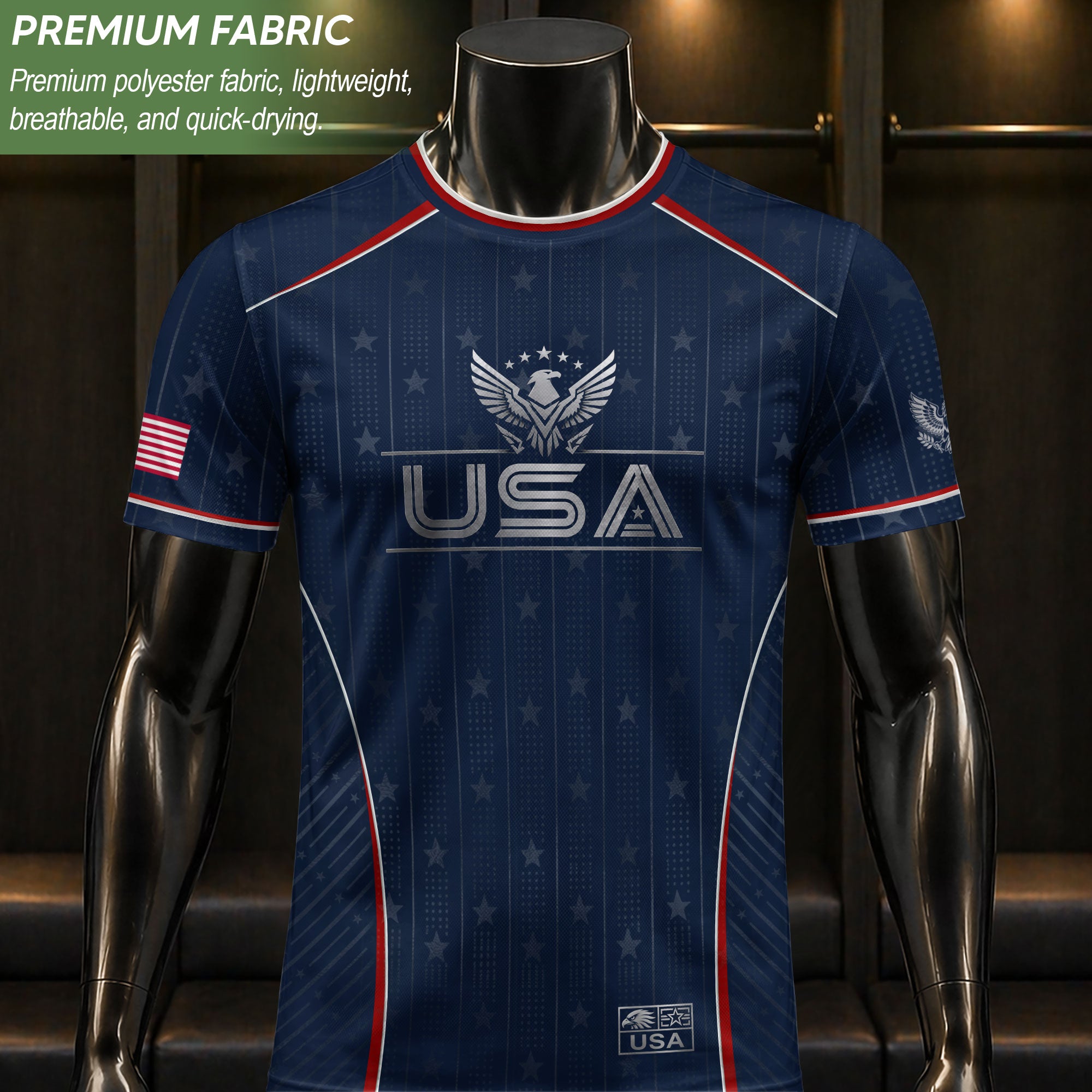 USA Soccer Jersey Adult Navy Blue Patriotic Pinstripe Shirt United States Team Tee