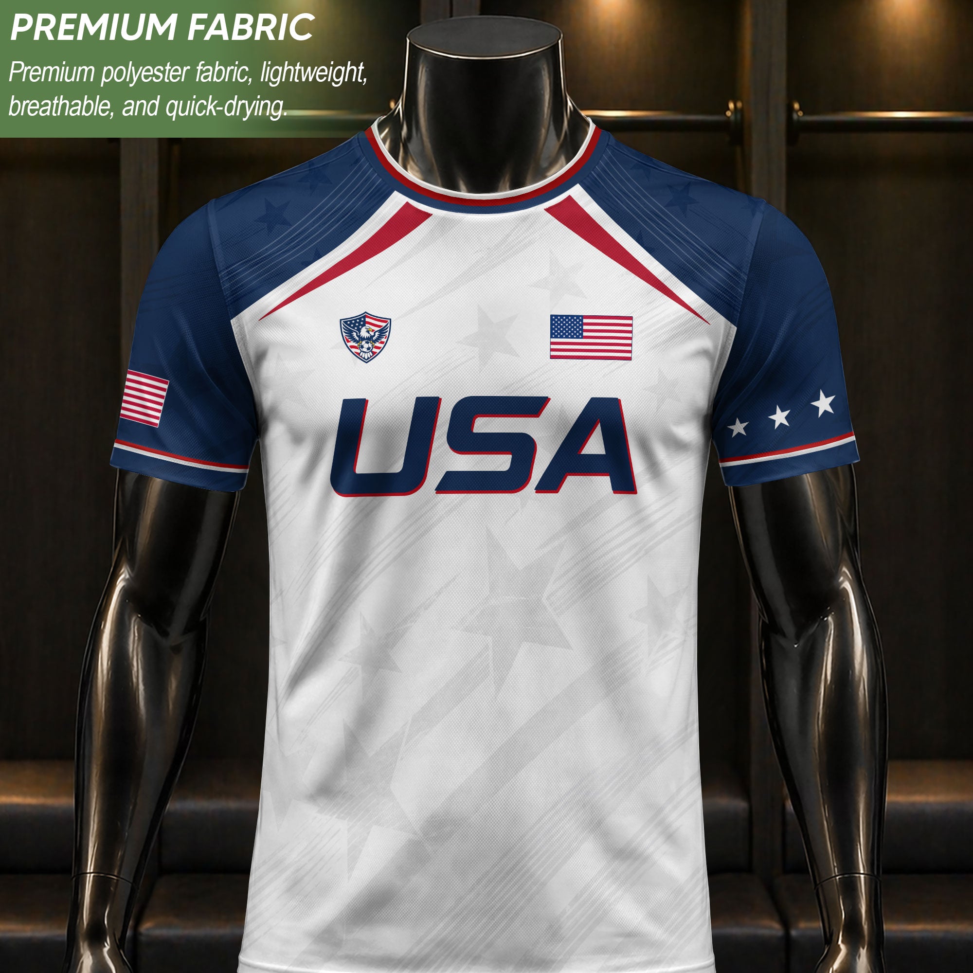 USA Soccer Jersey Adult White Navy Patriotic Diagonal Stripe Shirt United States Tee